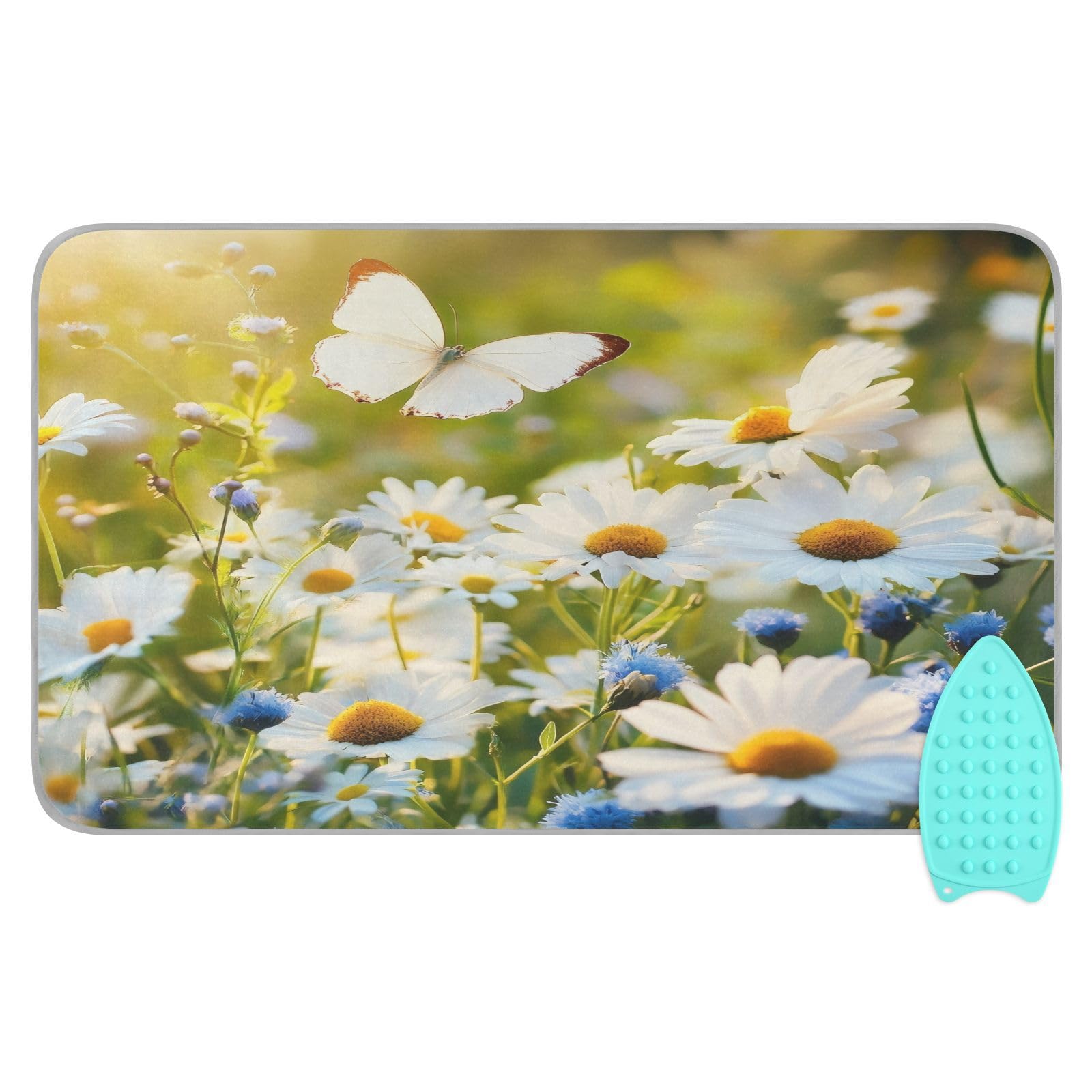 Bulletgxll Butterfly Daisies Ironing Mat Portable Travel Ironing Pad Heat Resistant Ironing Blanket for Washer, Dryer, Table Top, Countertop, Ironing Board (27.6 x 47.2 Inches)