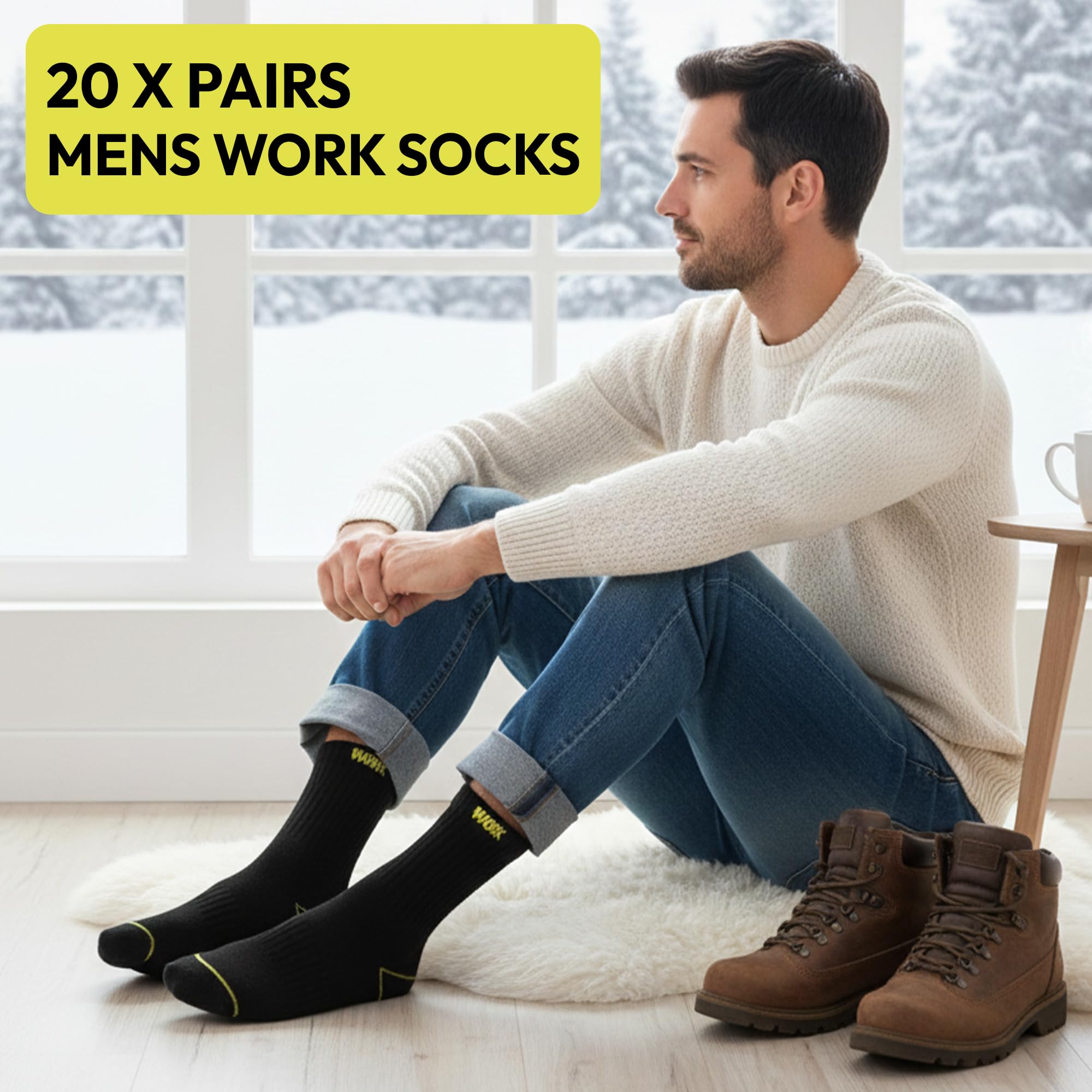 Lot de 20 paires de chaussettes de travail respirantes et résistantes pour homme - Coupe extensible - Talon et orteils renforcés - Pour l'extérieur, la randonnée, la marche, l'athlétisme, Noir , 18
