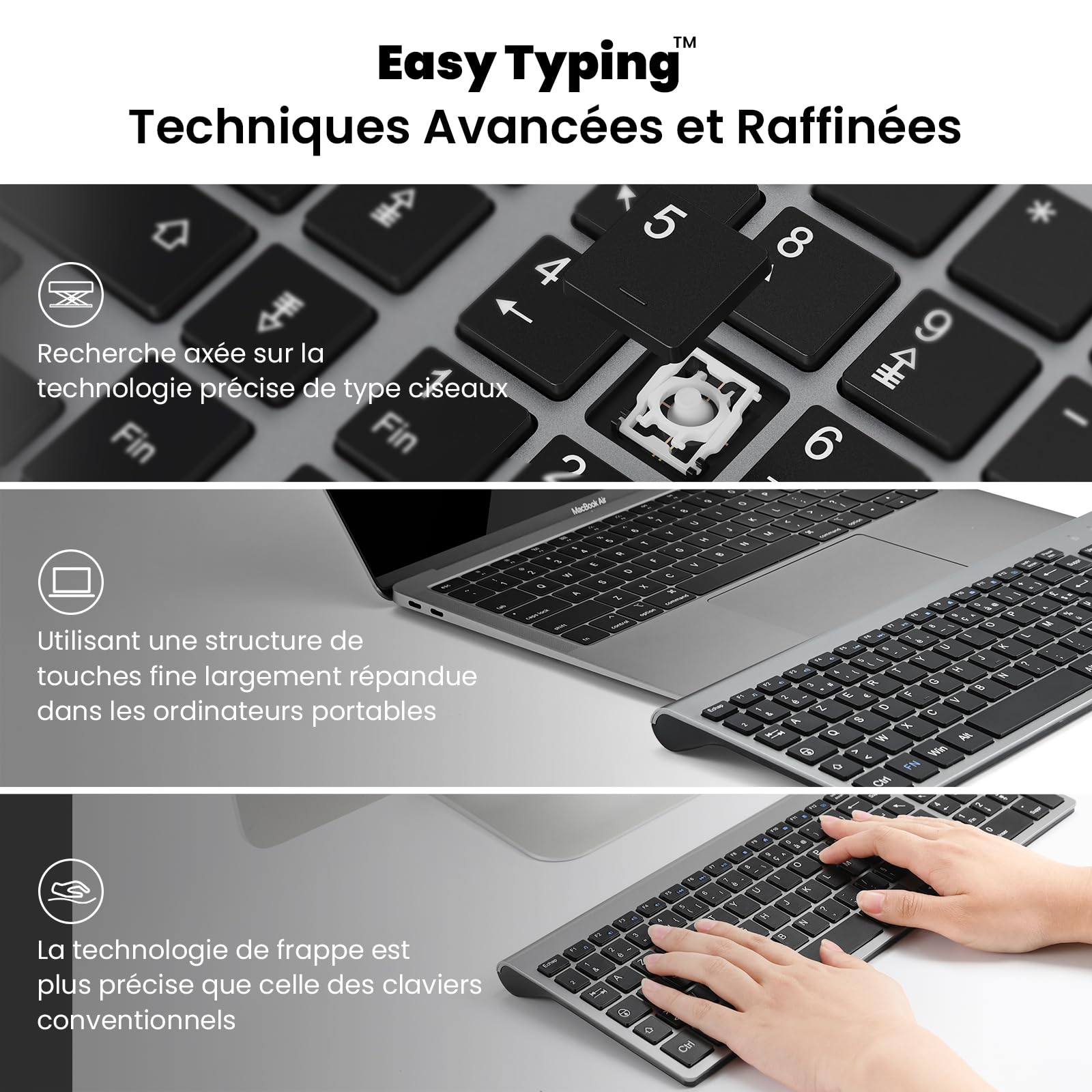 Ensemble Clavier et Souris sans Fil, cimetech Claiver AZERTY Français, Combo Clavier et Souris, Set Silencieux avec Récepteur Nano USB 2.4GHz, Compatible avec Windows/MacOS, Windows PC Laptop - Gris