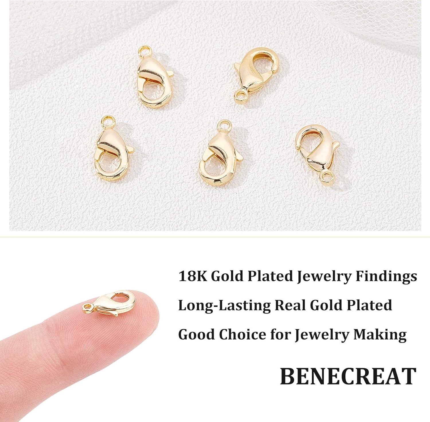 BENECREAT 30PCS 18K Gold Plated Lobster Clasps 12x7x2.5mm Brass Lobster Claw Clasps with Plastic Container for Jewellery Making Bracelet Necklace Pendants - Image 3