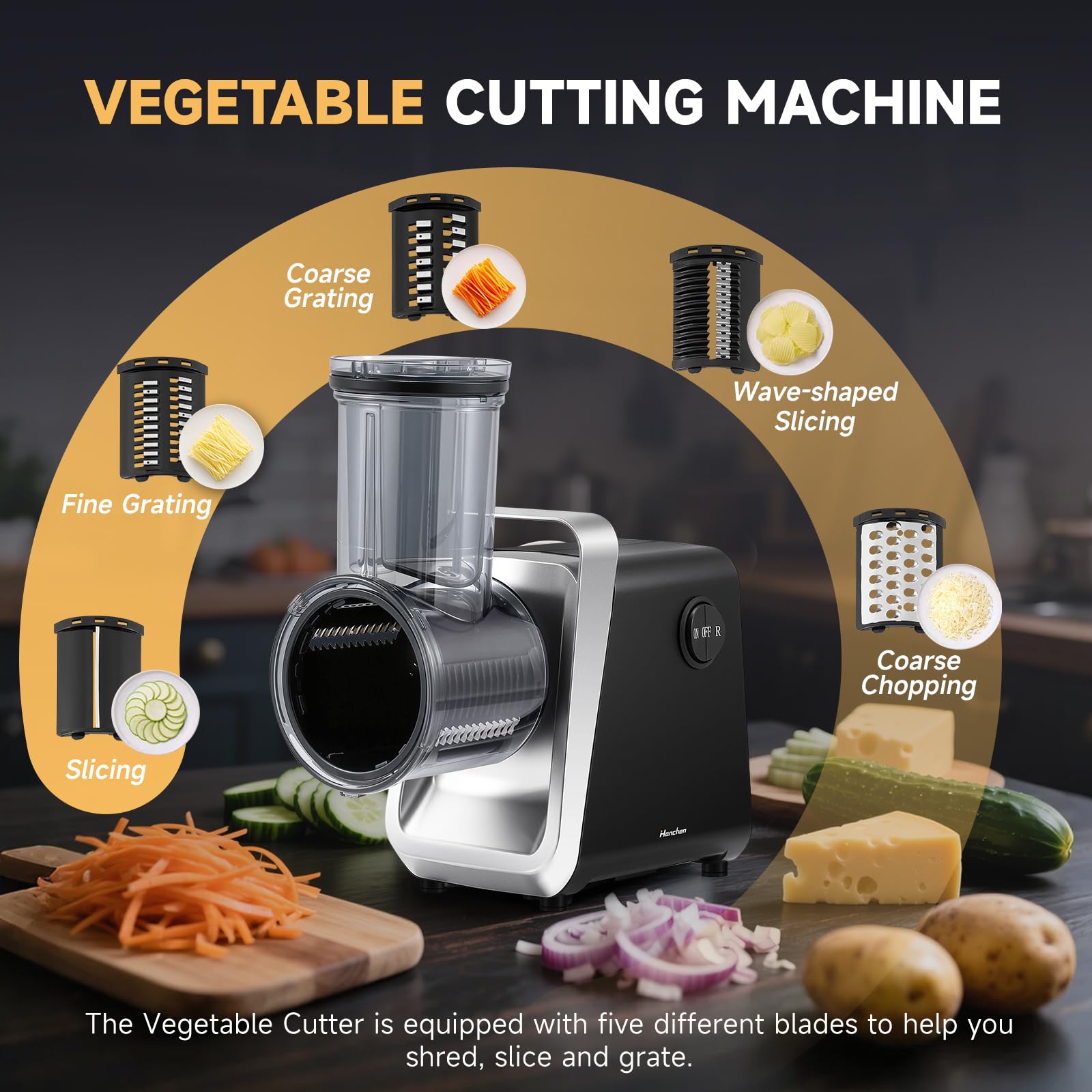 Hanchen Picadora de Carne Eléctrica 6 en 1 con 3 Tubo para Salchichas, 3 Discos Picadores, Accesorio para Galletas y Kubbe, cabezal para zumo de tomate, Cortador de Verduras Eléctrica