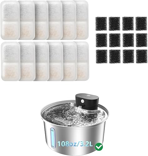 Miniatura 2 de Paquete de 4 filtros de fuente de agua Cat y 2 esponjas de filtro de bomba de repuesto para [PF03] – 4 filtros + 2 esponjas