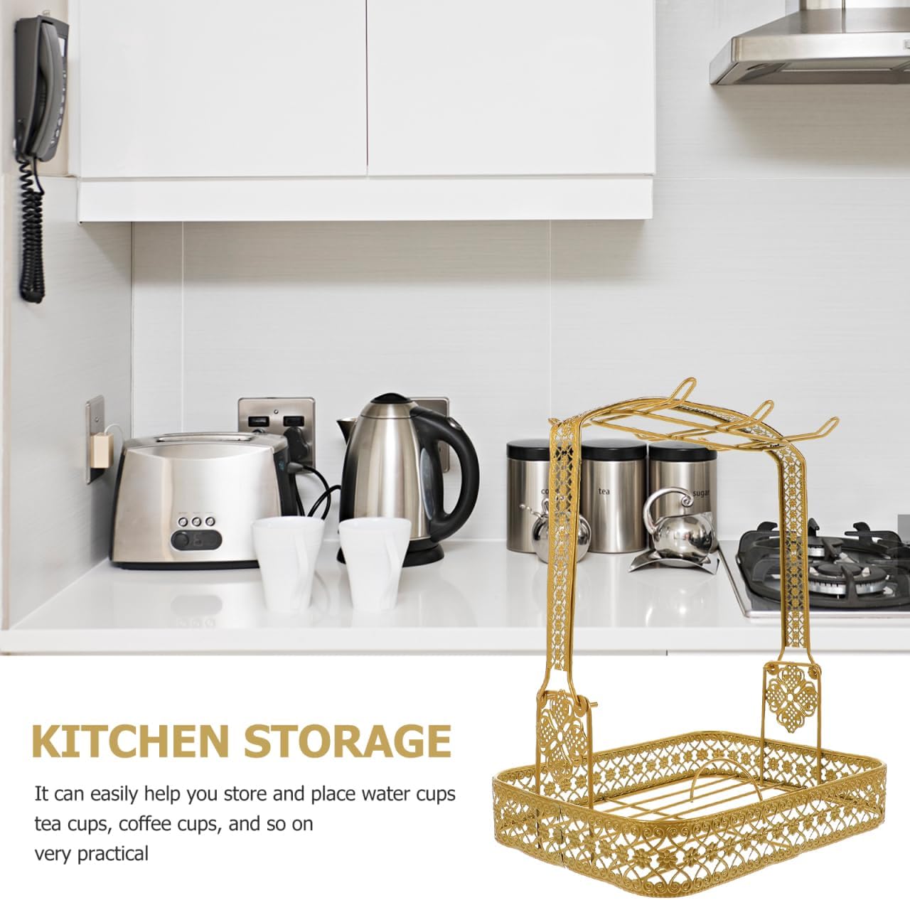 UPKOCH Coffee Mug Holder 6-Tier Metal Cup Stand with Drip Tray for Kitchen Countertop Storage and Display Organizer Rack for Coffee Cups and Tea Mugs 11.14X8.85X7.28 Inches