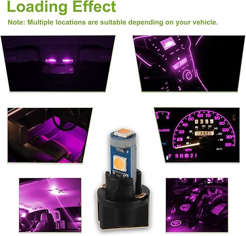 Miniatura 7 de T5 3SMD Rosa LED 3030 DC 12V PC74 PC37 PC2721 Ancho del vehículo Indicato Luz de lectura Luz de etiqueta con enchufes giratorios (paquete de 20