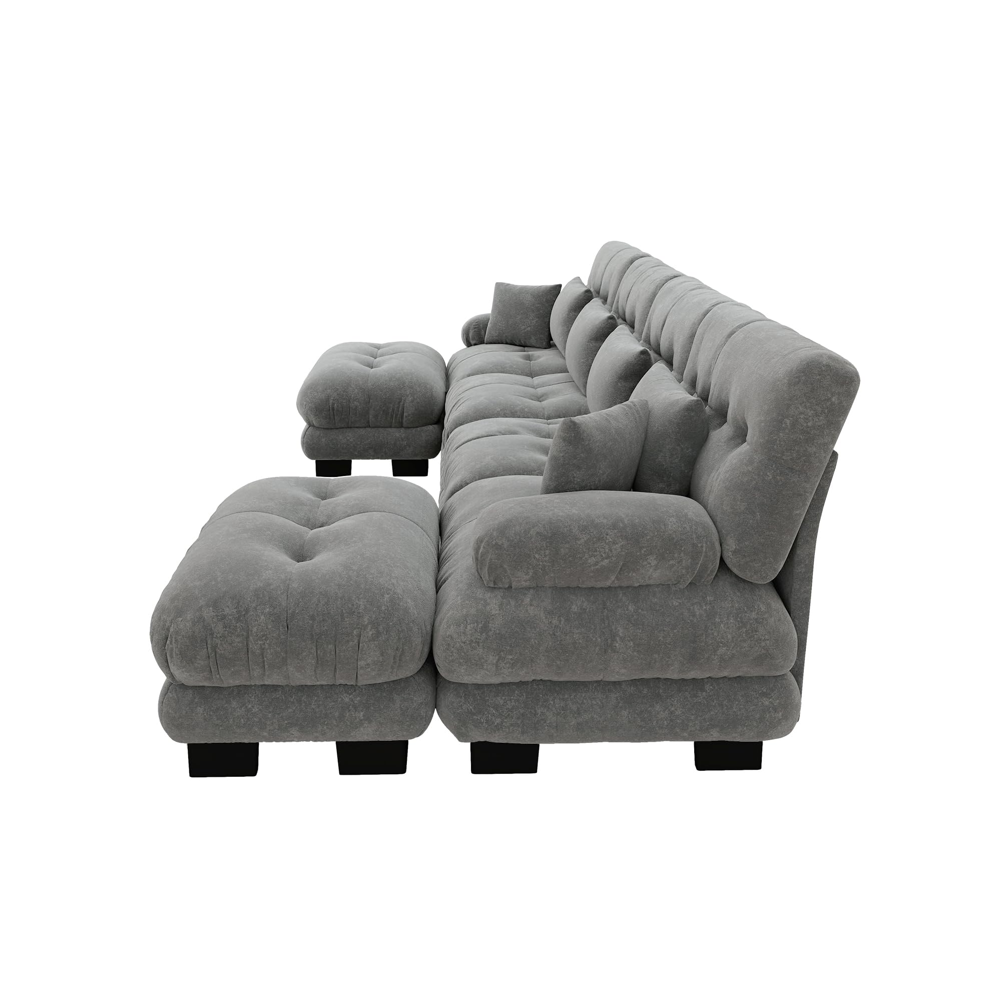 Bladez Canapé d'angle modulaire de luxe en forme de U - Canapé cloud surdimensionné pour salon, lit profond avec ottoman - Canapé chenille moderne gris - Taille XXL (Grey1)