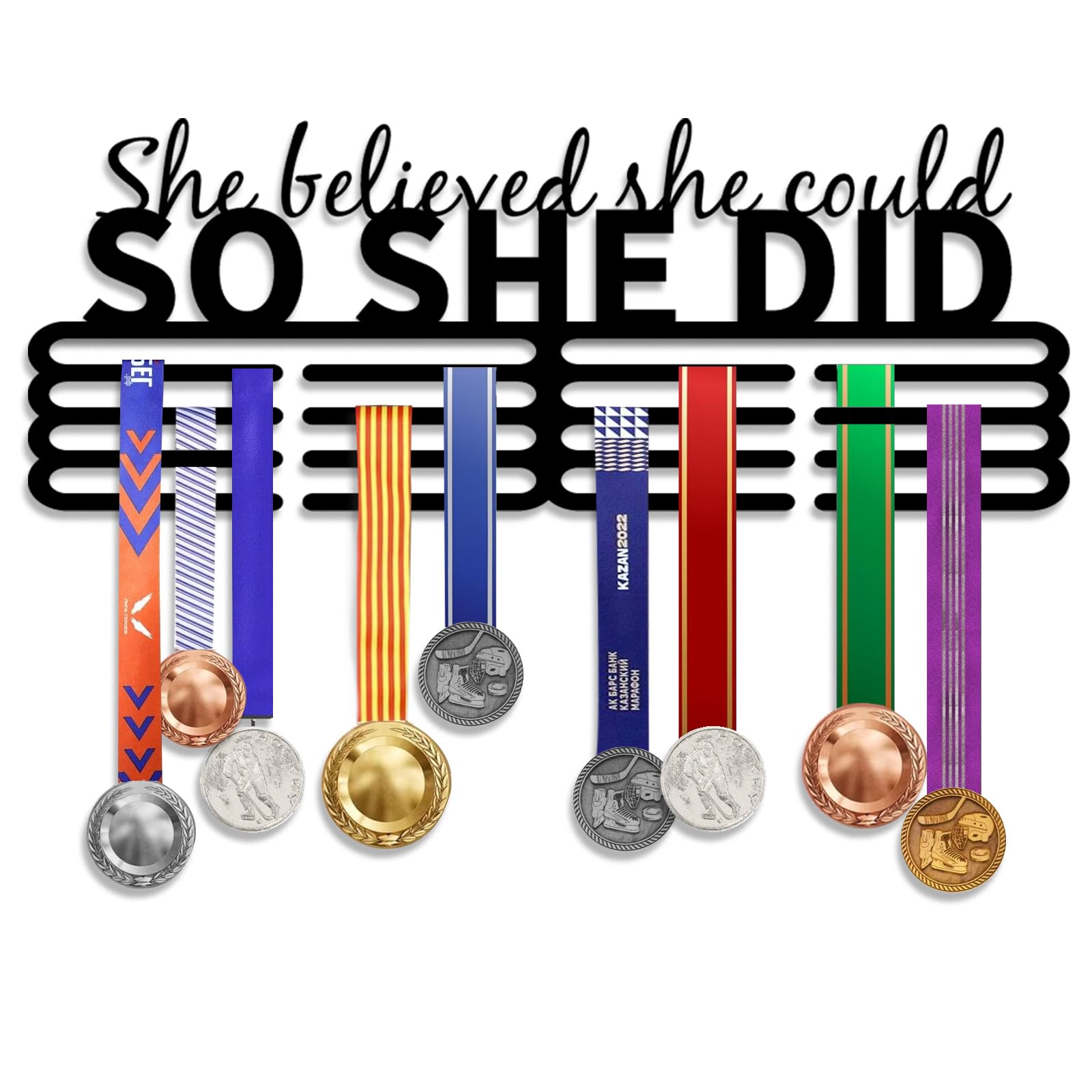 Personalized Medal Hanger Display - Custom Name Medal Holder Rack Wall Mount Decor, Trophy Shelf Tiered Award Rack Award Ribbon Hanger, Women Sports Medal Holder Rack for Dancing, Cheer, Ballet