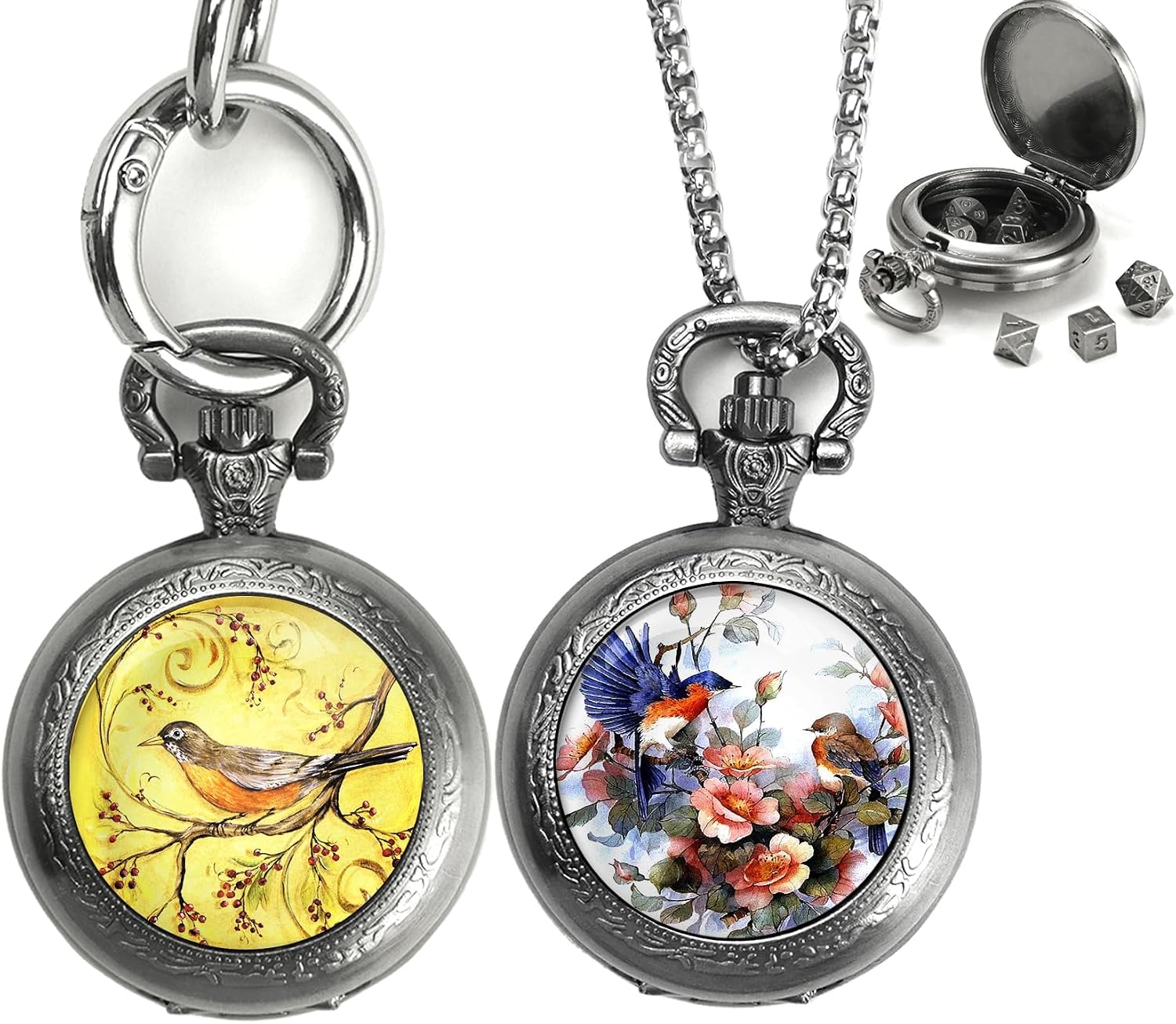 2Pack Mini DND Würfel Set mit Taschenuhr, Polyedrische Würfelset(Style-A) | ZHOORQI Mini DND Dice Set für Dungeons and Dragons, Tragbare Halskette Schlüsselanhänger für RPGs Spielwürfel Geschenke