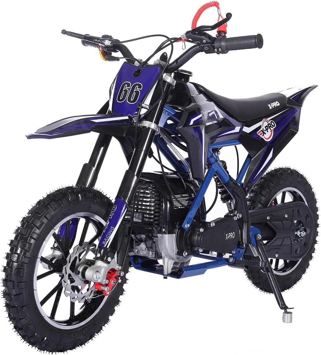 X-PRO Hawk Mini Dirt Bike, Gas Power 4 Stroke Dirt Bike! 40CC Pit Bike, Pull Start, 10" Wheels! (Blue)