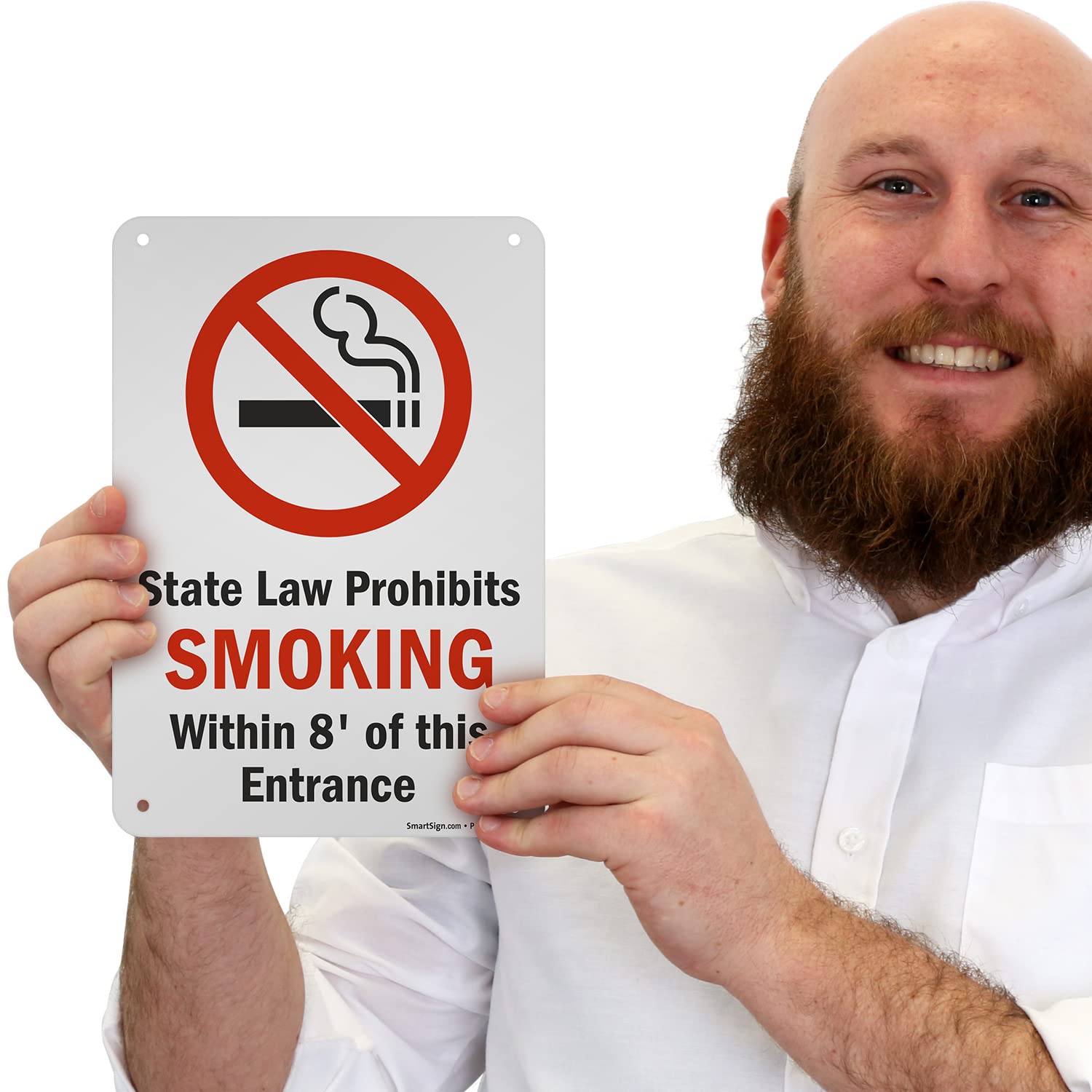 "No Smoking" Ohio State Law Sign - 10x7 Inch Plastic, Red/Black/White, With Reporting Number - View #9