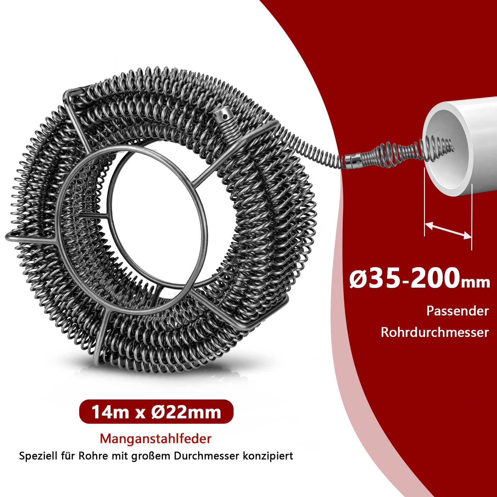 850W Rohrreinigungsmaschine für 20-200mm Rohrleitungen 12 Köpfe 450U/M | Spirale14m Ø22mm + 14.5m Ø16mm + 5m Ø10mm, Elektrischer Rohrreinigungsspirale Abflussreiniger Rohrbiegegerät Rohrreiniger