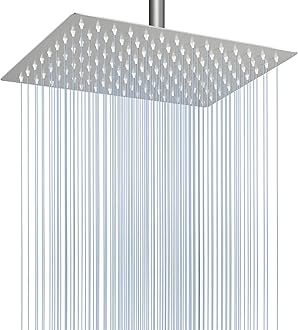 Voolan Rain Shower Head - High Flow Large Rainfall Shower Heads Made of Stainless Steel - Waterfall Bathroom Square Showerhead - Ceiling or Wall Mount (12 * 8 Inch Rectangle, Brushed Nickel)