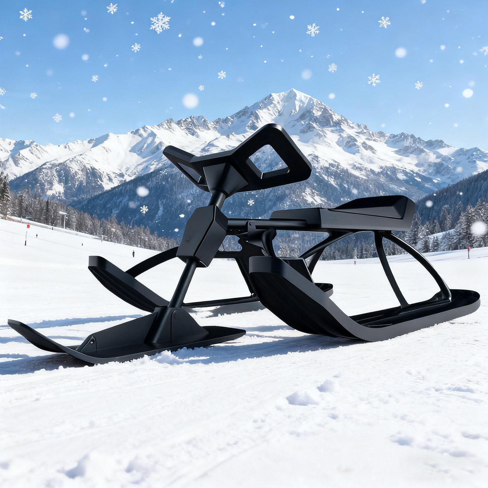 Slitta da Neve, Slitta da Sci con Maniglia di Guida, Sterzo Reattivo E Colonna Ammortizzante, Slitta da Neve con Telaio in Acciaio Resistente E Durevole per Bambini B