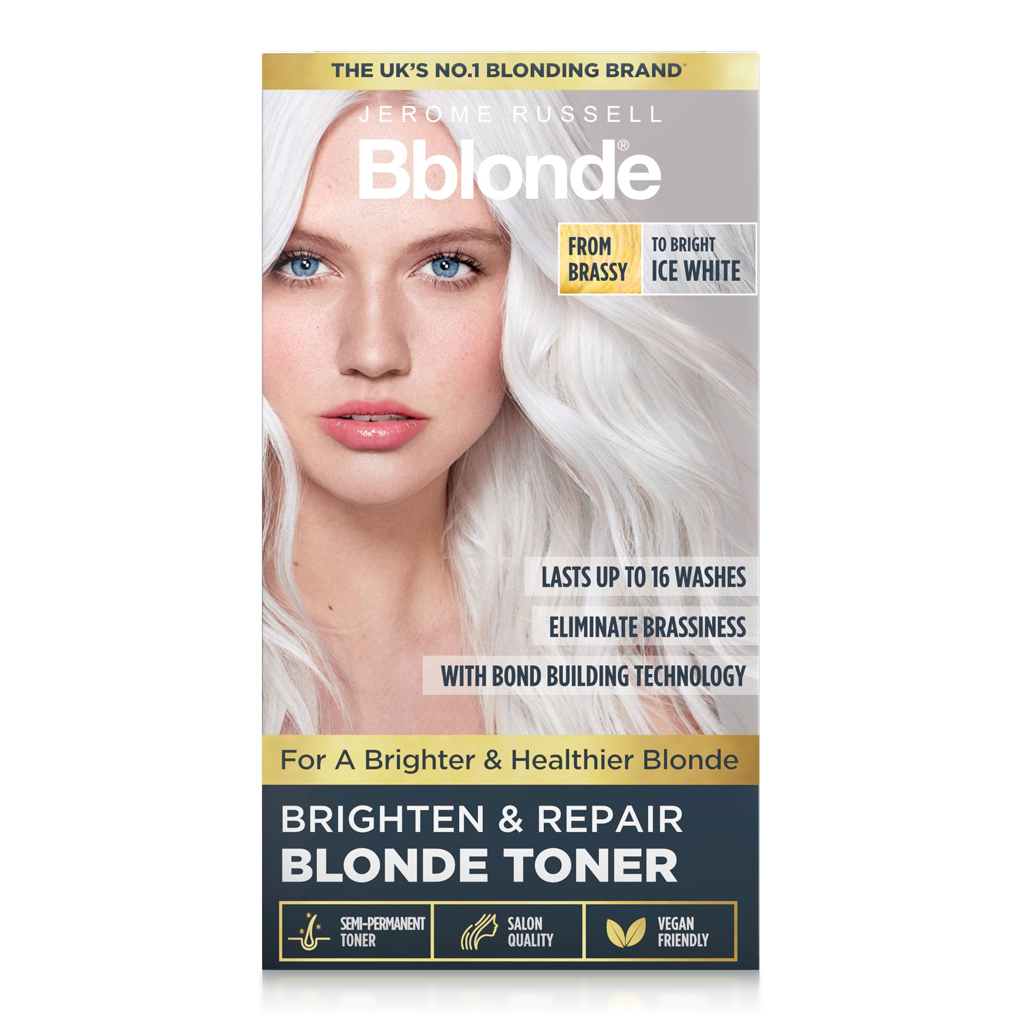 Jerome Russell Bblonde Ice White Post Blonding Toner - Semi Permanent Hair Dye Kit for Pre Lightened & Blonde Hair with Brazil Nut Oil, No Ammonia & Vegan