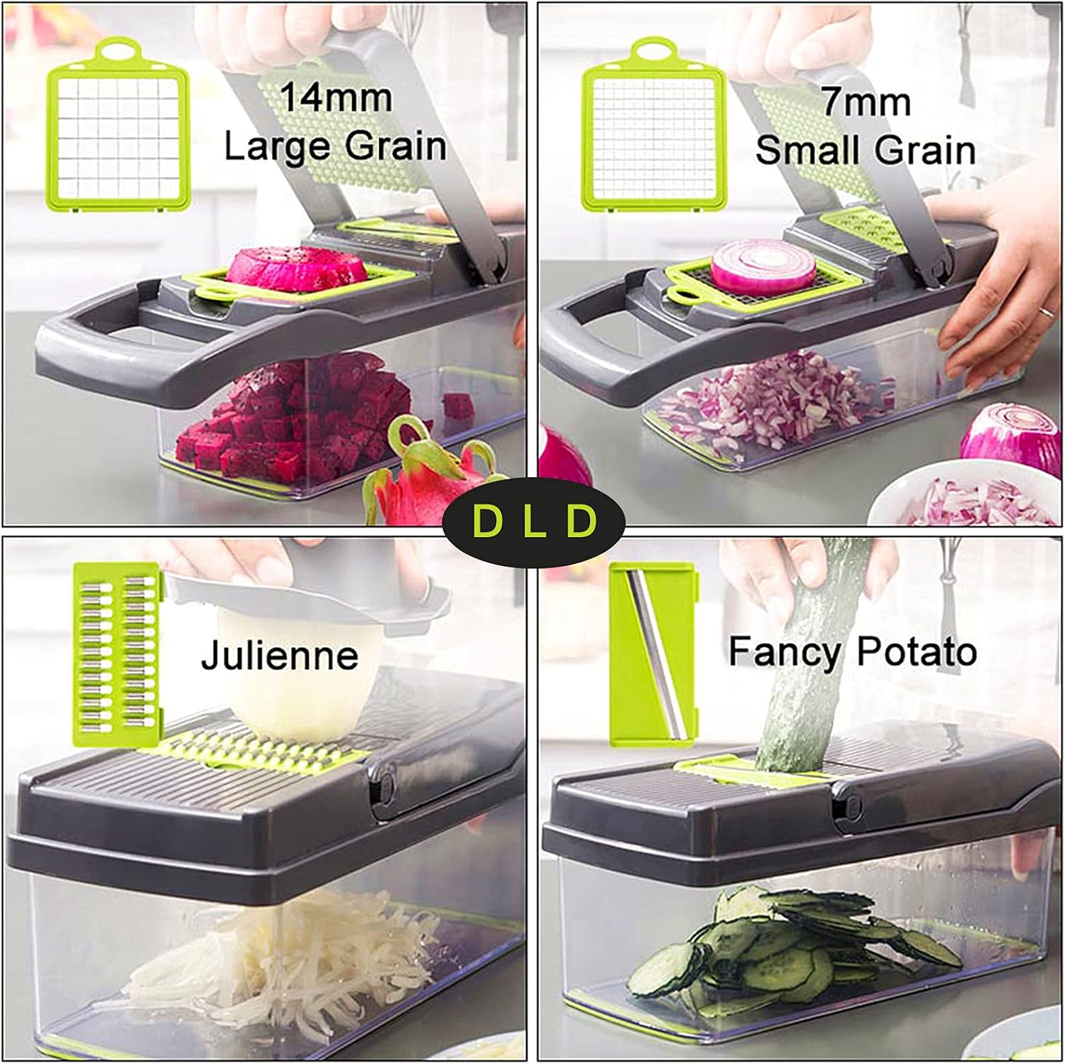 DLD 11 in 1 multi-function vegetable and fruit chopper kitchen multi-function diced vegetable artifact potato shredded grater grater household potato chip sliced grater Gray
