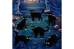 6 PCS Black Cat Halloween Decor: Glow in Dark with Stakes