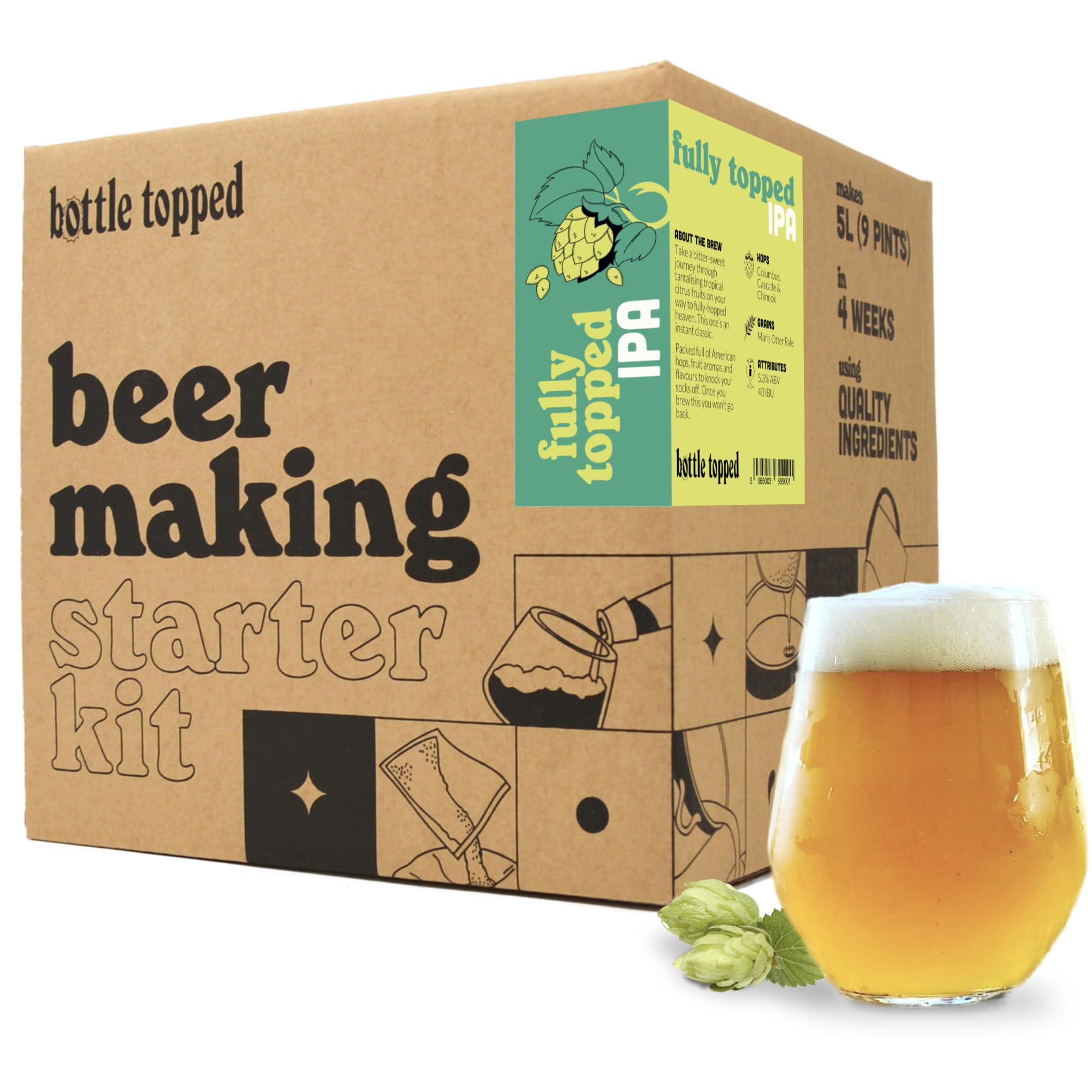 Fully Topped IPA Home Brew Starter Kit – Beer Making Kit to Brew 5L of Beer at Home – Make Your Own Craft Beer – Perfect for Home Brewer, Beer Gift, Gifts for Men, Gifts for Dad