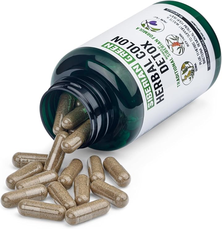 Siberian Green Herbal Colon Detox with Senna Buckthorn Prune Fruit 90 Capsules Traditional Siberian Formula 14 Herbs & Probiotic to Cleanse Colon and Detox Body