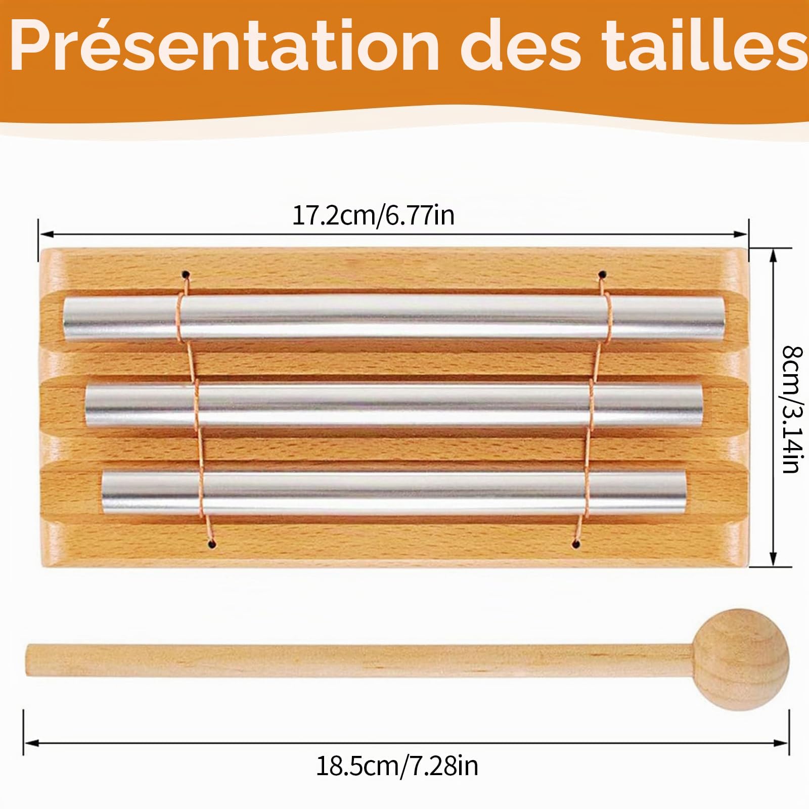 Baguette sonore énergétique, carillon Koshi, 3 tons, carillon en bois, instrument à percussion avec maillet en bois, instruments de percussion pour enseignants, éducation musicale, méditation