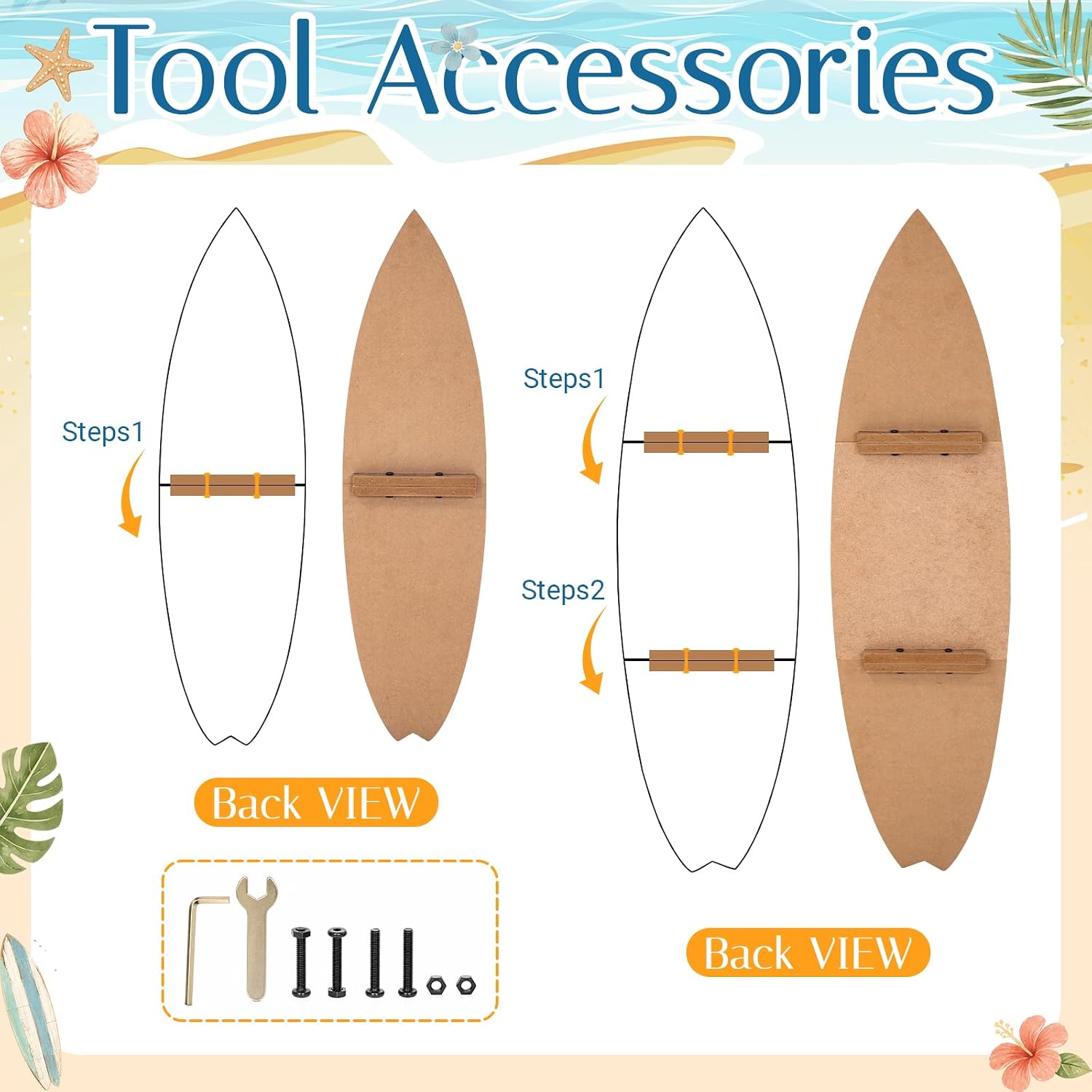 Yerliker 2 Pcs Large Vintage Wooden Surfboard Porch Signs Summer Farmhouse Outdoor Decorations, Coastal-style Summer Surfboard Party Supplies for Front Door, Indoor Outdoor Yard Garden Decor