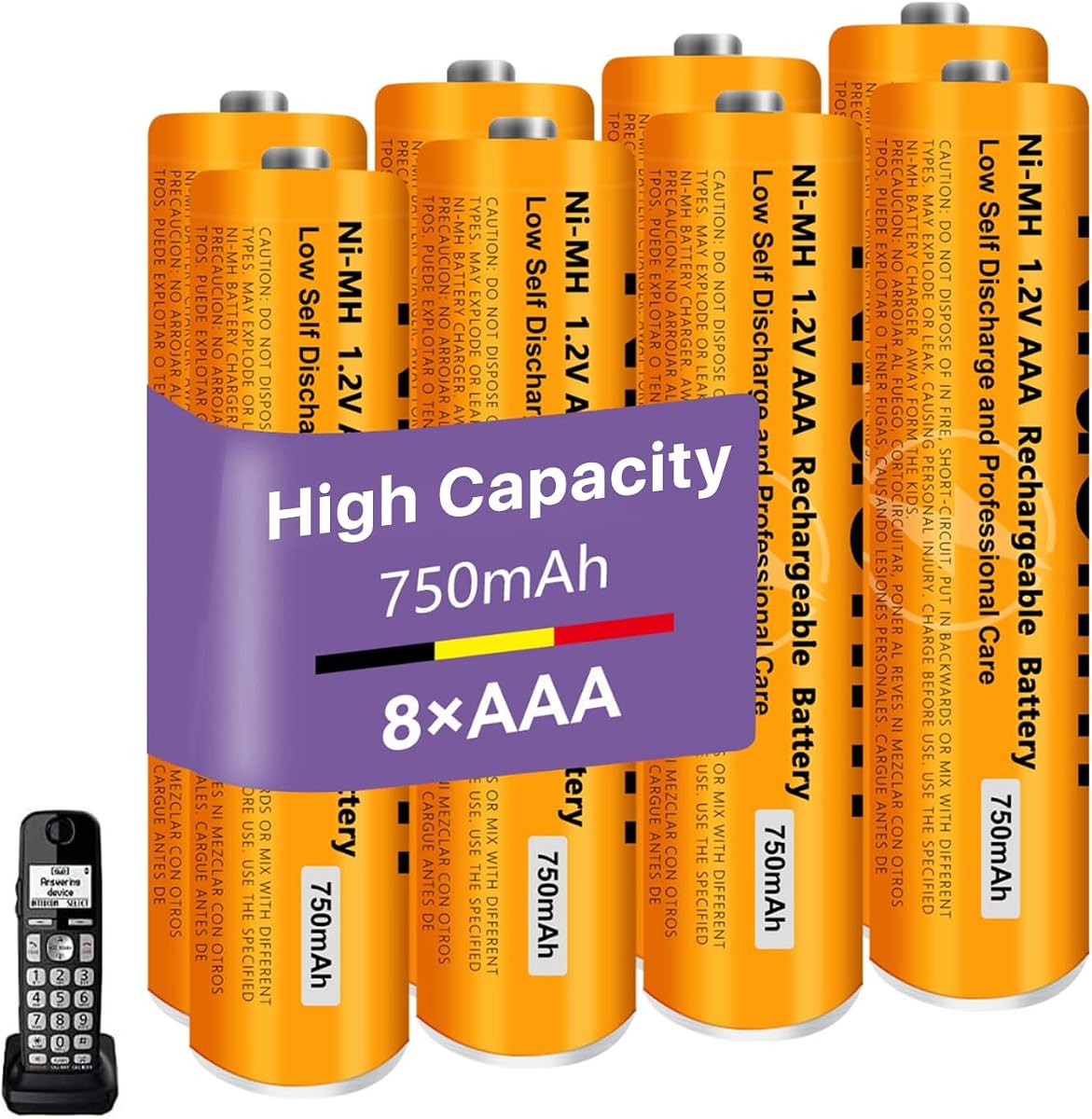 8 Pack NI-MH AAA Rechargeable Battery for Panasonic, 1.2V 750mah AAA Rechargeable Batteries for Panasonic Cordless Phones Handset, Remote Controls, Electronics