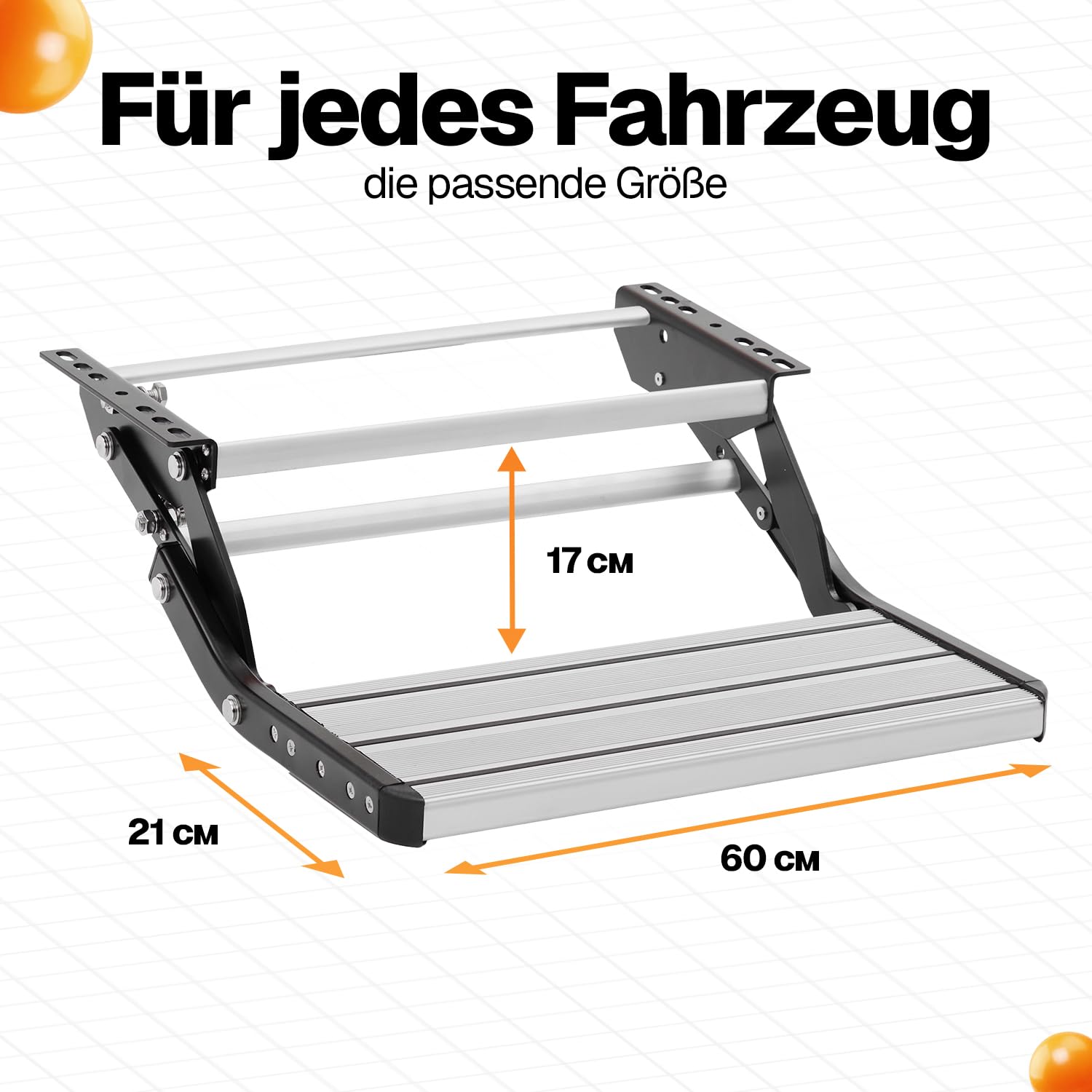 Trittstufe für Wohnmobil – Klappbare Einstiegshilfe aus Aluminium, 60x21x17cm, wetterfest, tragfähig bis 200 kg, rutschfest, einfache Montage, für Wohnwagen und Camper