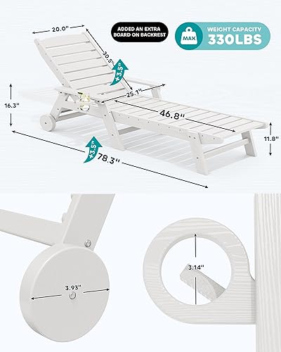 Miniatura 3 de SERWALL Juego de 2 tumbonas para patio, 78 pulgadas de largo, 5 posiciones ajustables, HDPE, tumbona para exteriores, para piscina, silla de salón