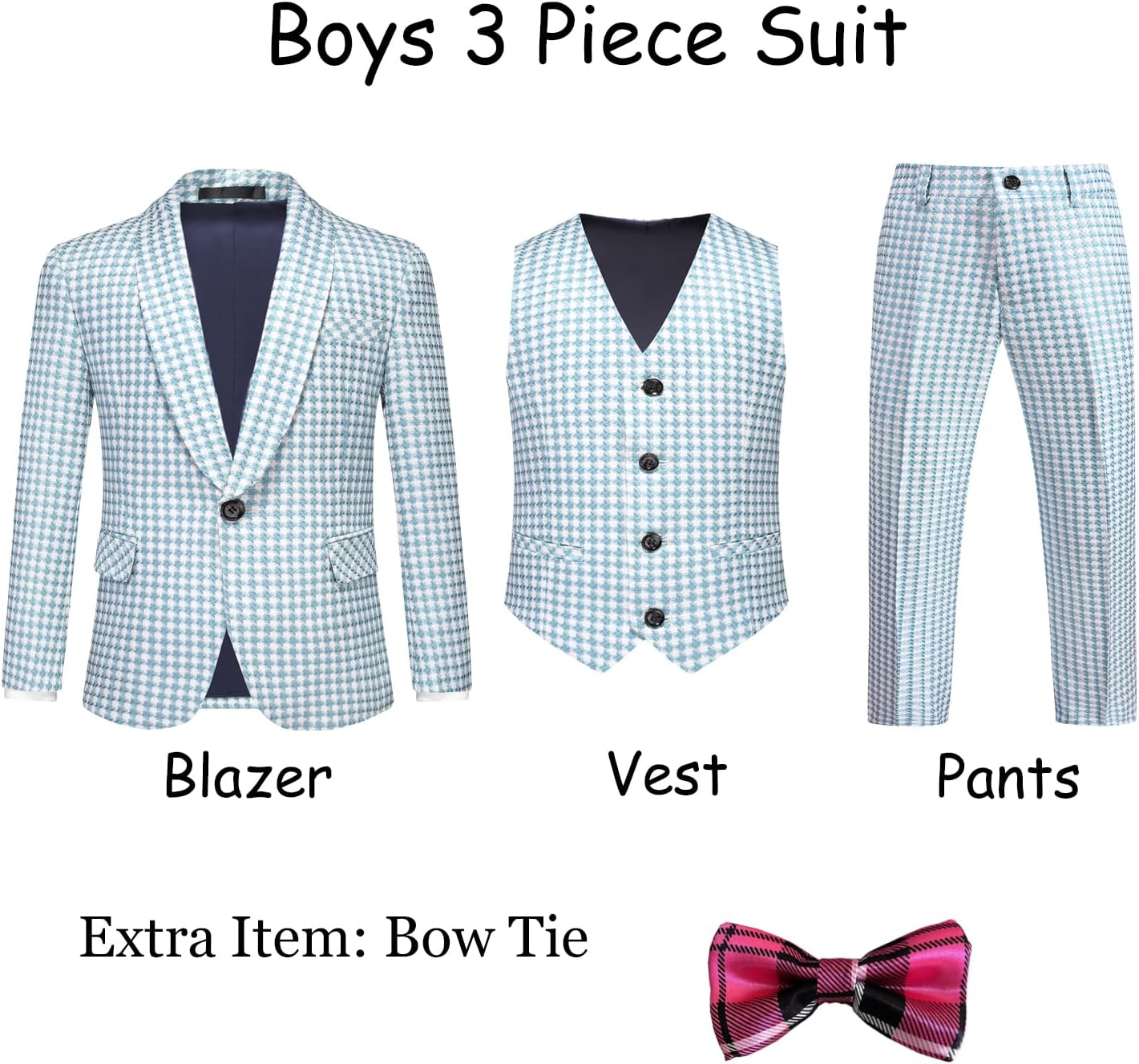 UNINUKOO Boys Tuxedo Suit Dress 3 Piece Plaid Clothes Graduation Wedding Formal Outfit Kids Suits for Teenage Boys