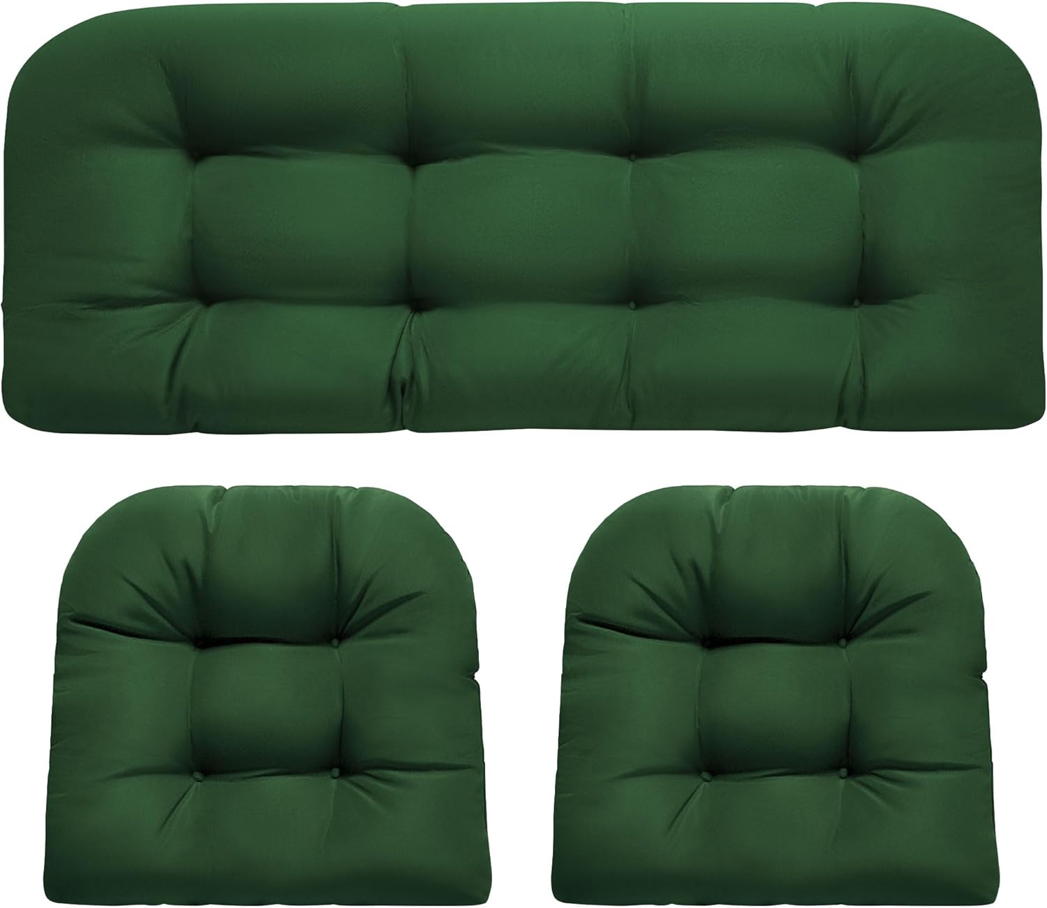 Wicker Chair Cushions, Waterproof Outdoor Loveseat Cushions for Patio Furniture, 3 Pieces Wicker Furniture Cushions, 1 Loveseat and 2 U-Shaped Cushions, Green Green Wicker Chair Cushion