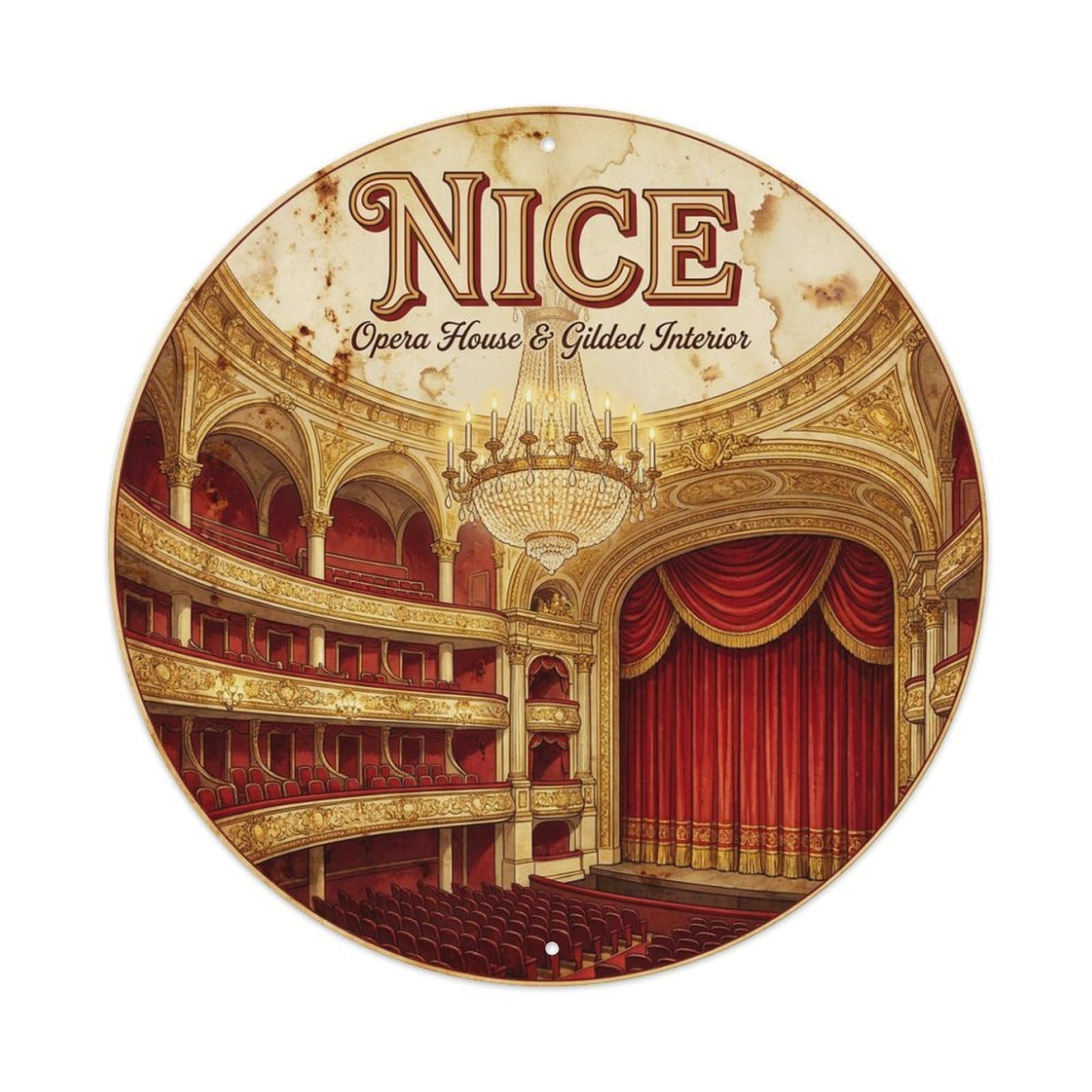 Olhnbad Style Heritage City Nice Opera House Golden Balcony Travel Metal Tin Sign