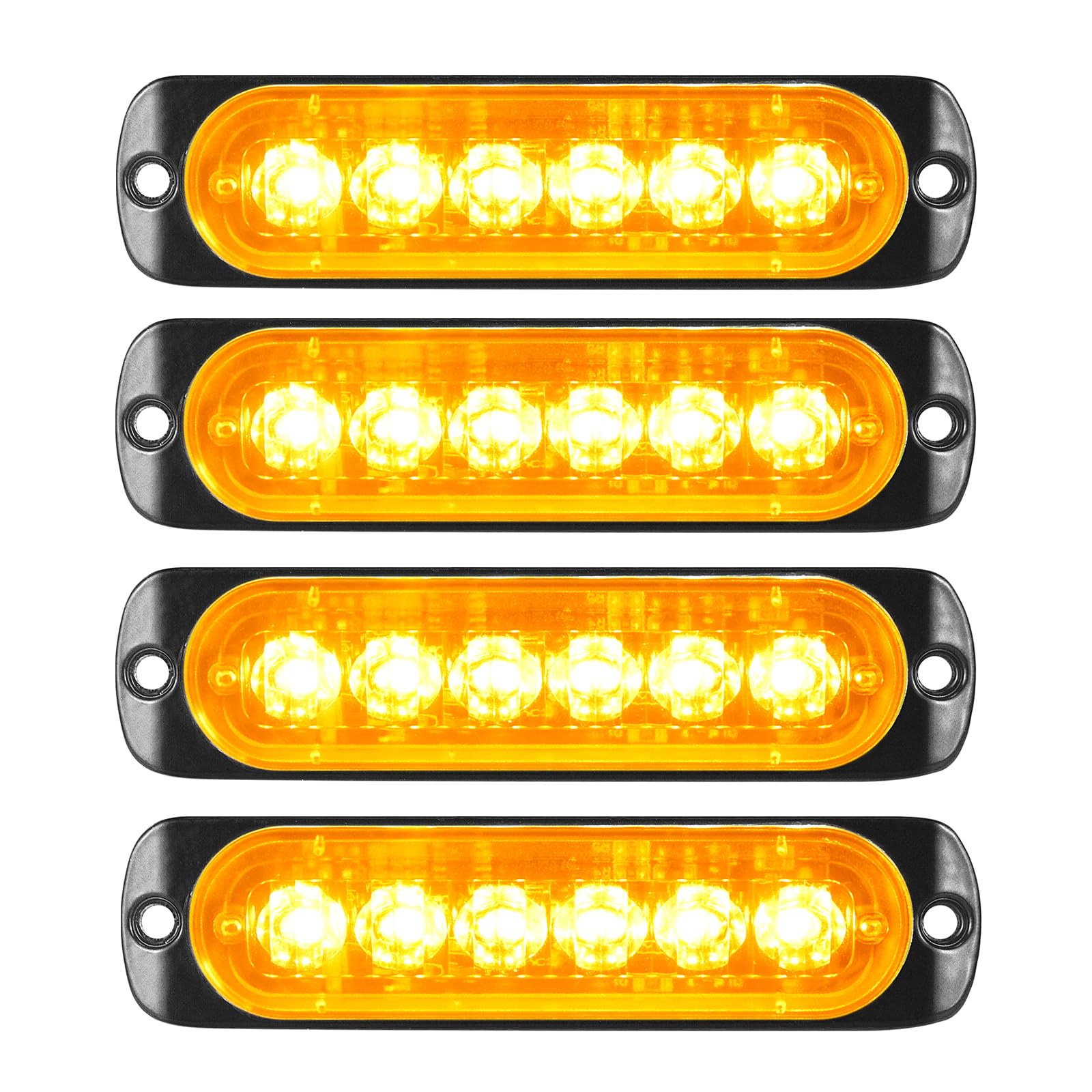 Kit da 4 Luci Strobe LED Emergenza, 6 LED Ambra a Montaggio a Superficie, Luci Lampeggianti per Avviso di Pericolo, Compatibili con 12V-24V per Veicoli da Costruzione, Camion, Fuoristrada