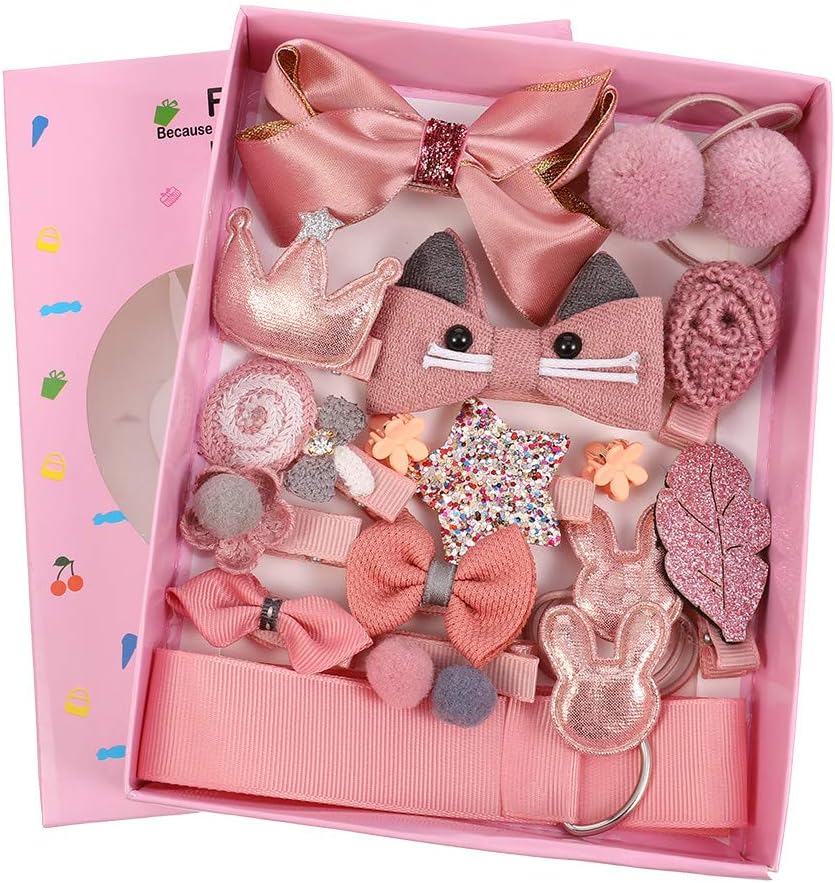 18 Pieces Children Hair Bow Clips Set, Little Girl Kid Hair Pin Hair Accessories for Christmas Birthday Children's Day Gift (Pink)