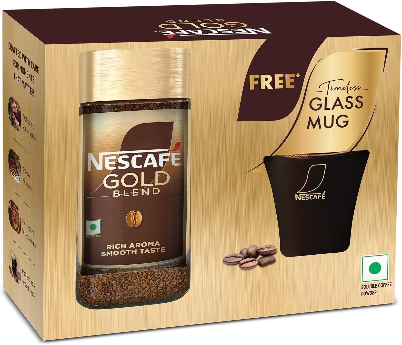 Nescafe Gold Blend Instant Coffee Powder - Glass Jar (Limited Edition Pack,Arabica and Robusta beans) Jar, 100g With Free Glass Mug