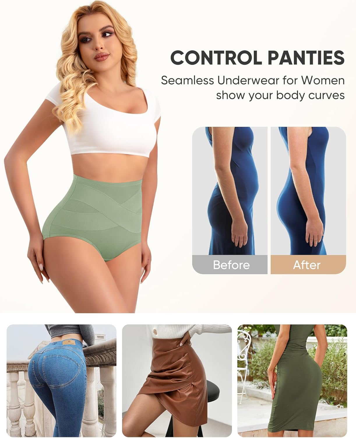 Women's High Waisted Cotton Underwear Panties Ladies Stretch Breathable Full Coverage Briefs 4 Pack - Image 3