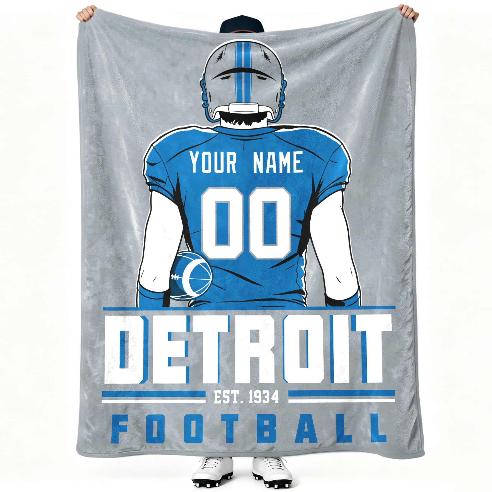 Detroit Throw Blanket Personalized Name and Number Gifts for Men Women Kids Flannel Tapestry