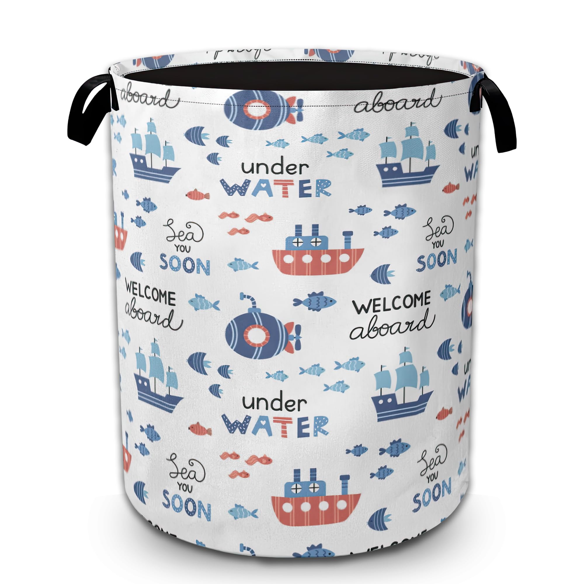 Ocean Laundry Basket Kids Laundry Hamper Boys Nursery Toy Dirty Clothes Hamper Baby Foldable Waterproof Large Storage Washing Baskets Bedroom Room Decor