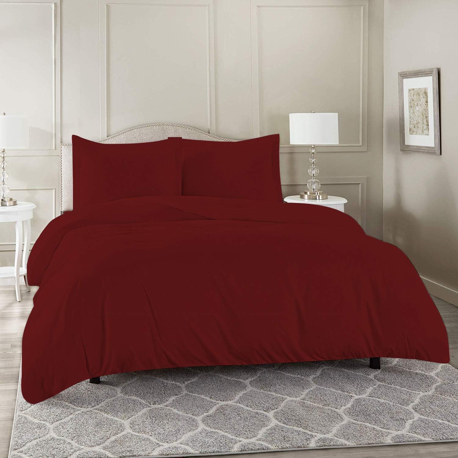 Duvet Cover 100% Egyptian Cotton 1000 TC Single Bed Duvet Razai Quilt Comforter Cover Dohar with Zipper Single, 60x92 Inch+C2557 Burgundy Solid+C2565-image-18