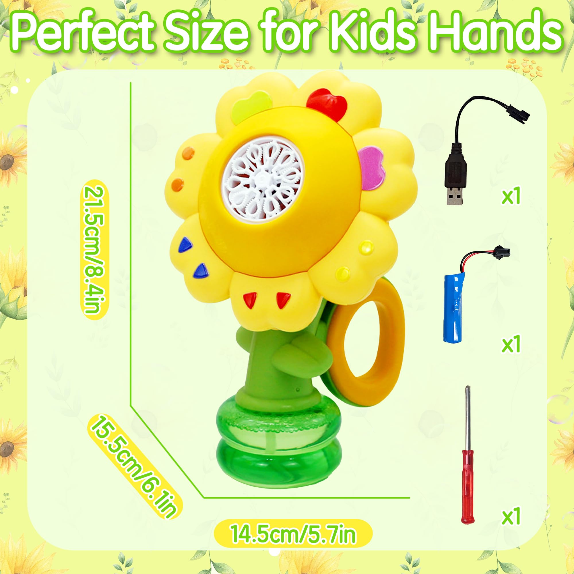 Máquina de Burbujas Florales, Máquina Automática de Burbuja con Luz, Bubble Blower con Concentrado de Burbujas y Batería Recargable, Juguete para 3-8 Años Niño Fiesta Cumpleaños al Aire Libre Regalo