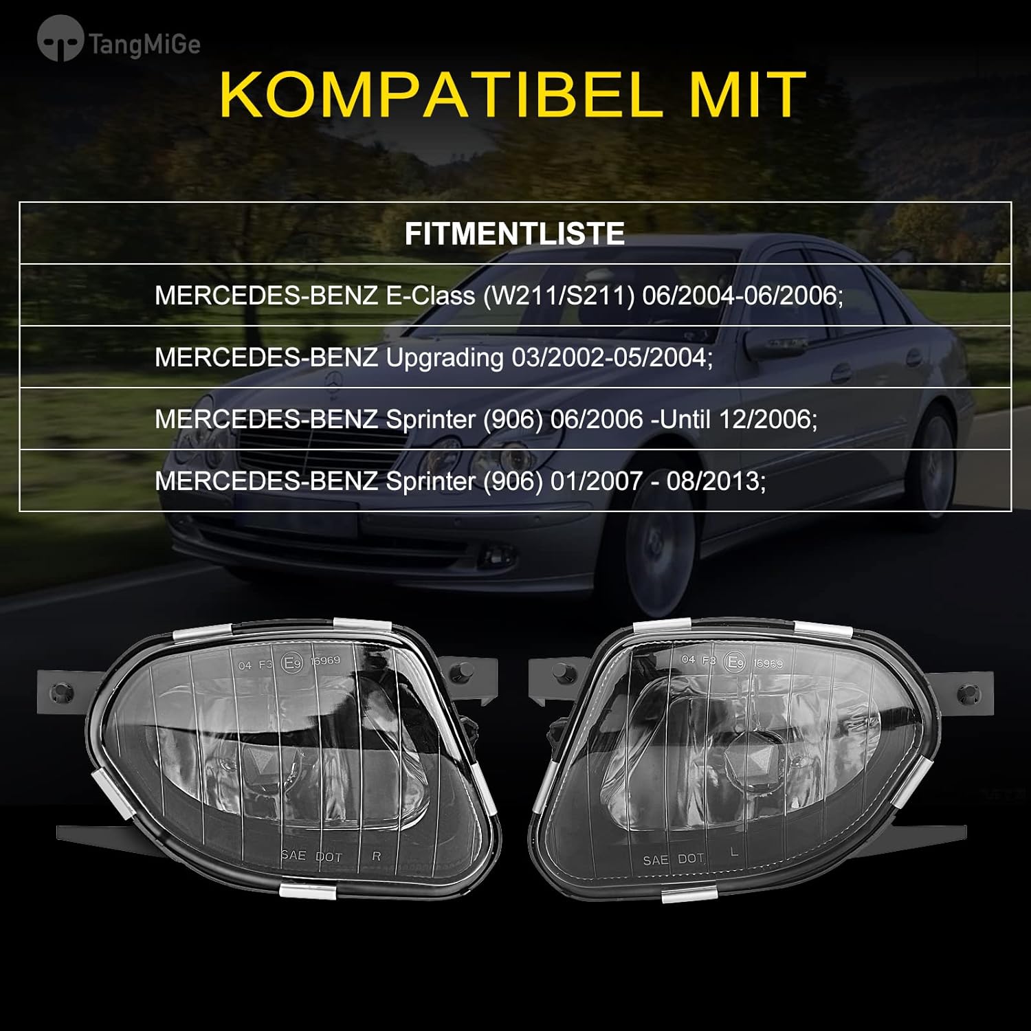 TangMiGe Fog Lights for Mercedes Benz E280 E300 E320 E350 E500 E550 E55 AMG All Configurations, W211 / S211, 2003-2009, Fog Lamps Replacement, 1 Pair, Smoke Lens