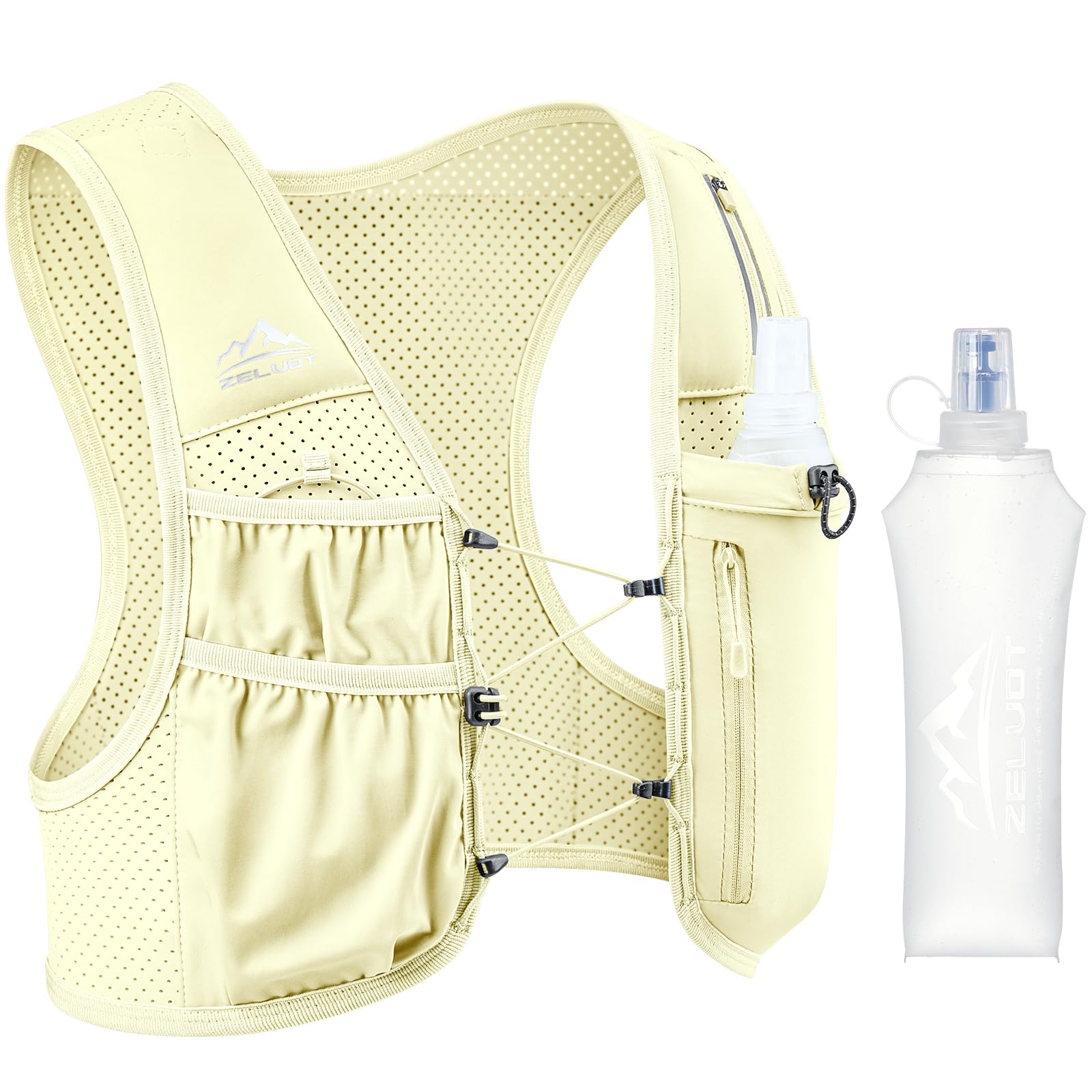 Zelvot Running Vest for Women Men, US Patent, Adjustable Chest Straps Running Hydration Vest with 500ml Soft Flask, Lightweight Reflective Hydration Backpack for Marathon