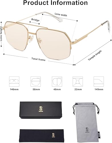 Miniatura 5 de SOJOS Trendy Aviator Sunglasses Mens Womens Retro Double Bridge Metal Semi-Rimless Shades Lentes De Sol Para Mujer SJ1191