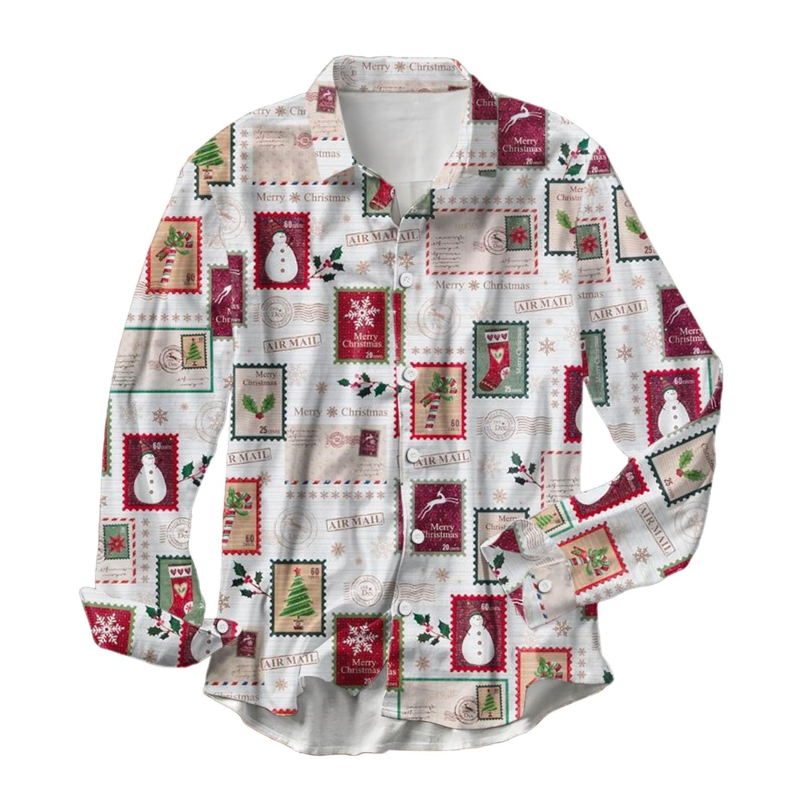 Christmas Shirt Herren Festival Party Lustig Langarmshirt Christmas Hemd Slim Fit 3D Druck Weihnachtsshirt Xmas Shirt Langarm Button Down