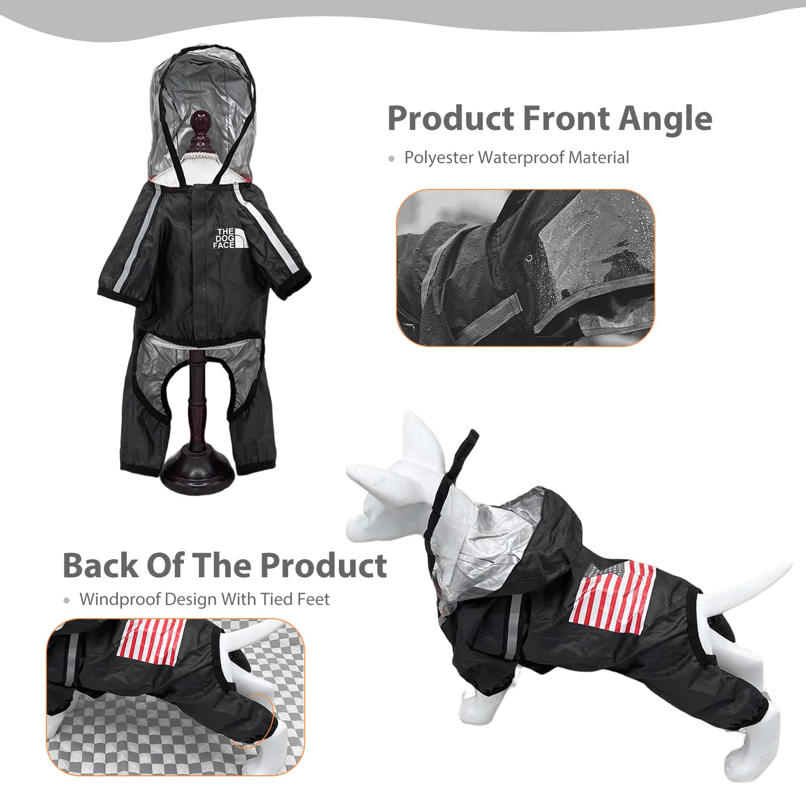 PETCUTE Chubasquero para Perros con Capucha,Impermeable para Perros con Collar Agujero y Tiras Reflectoras Seguras,Chaqueta para Cachorro Resistente al Agua para Perro Pequeño Medianos