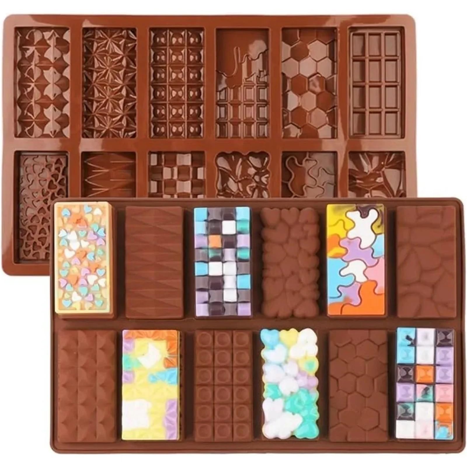 Stampo for barrette di cioccolato in silicone 3D da 2 pezzi con 12 cavità, essenziale for la cottura dolci e caramelle, for creazione creativa Per La Produzione Del Cioccolato