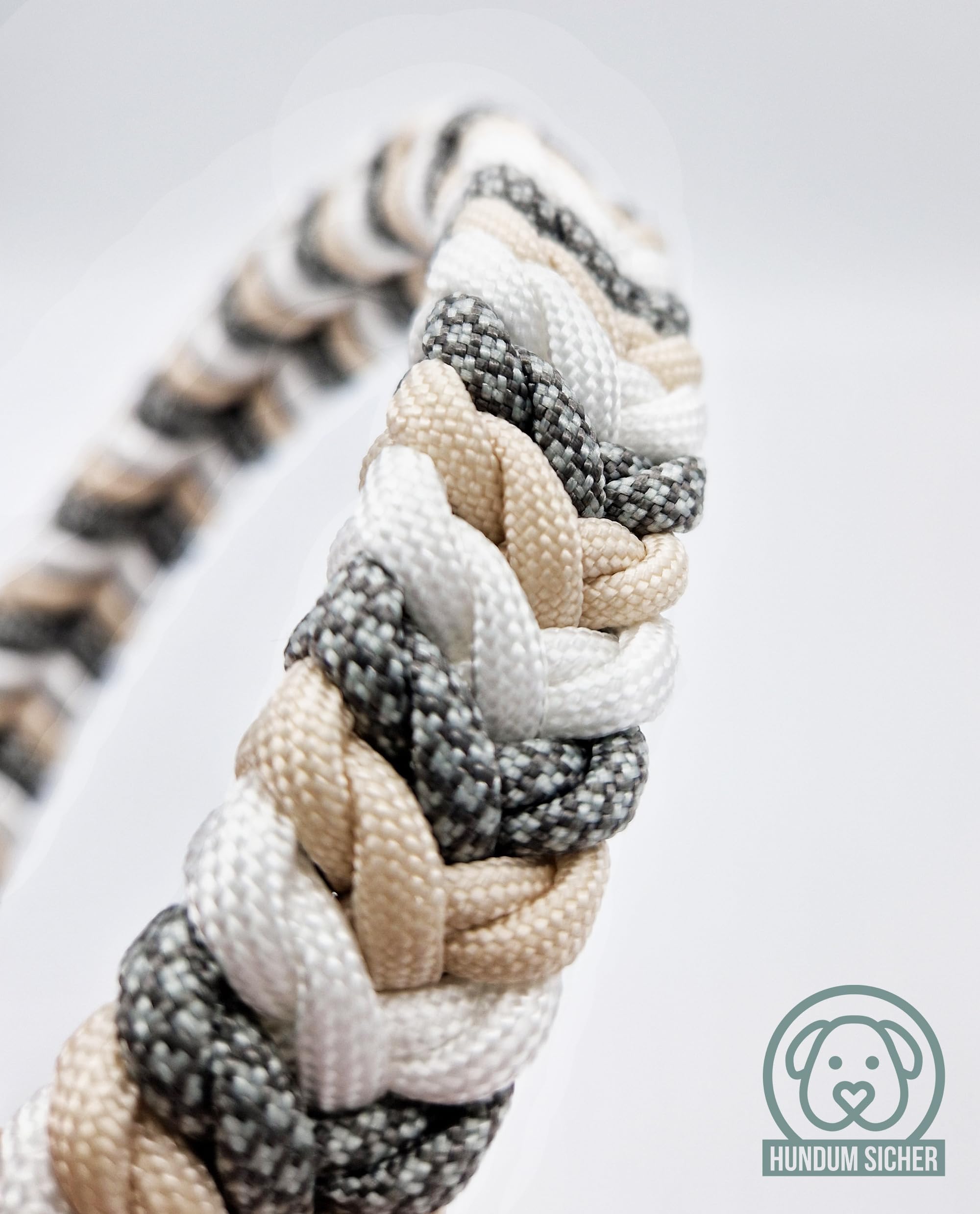 Diebstahlschutz-Hundeleine und Halsband Set, Abschließbar mit Schloss, Mehrfach verstellbar, Geflochten aus Paracord, Beige & Grau & Weiß (M (Leine: 180cm))