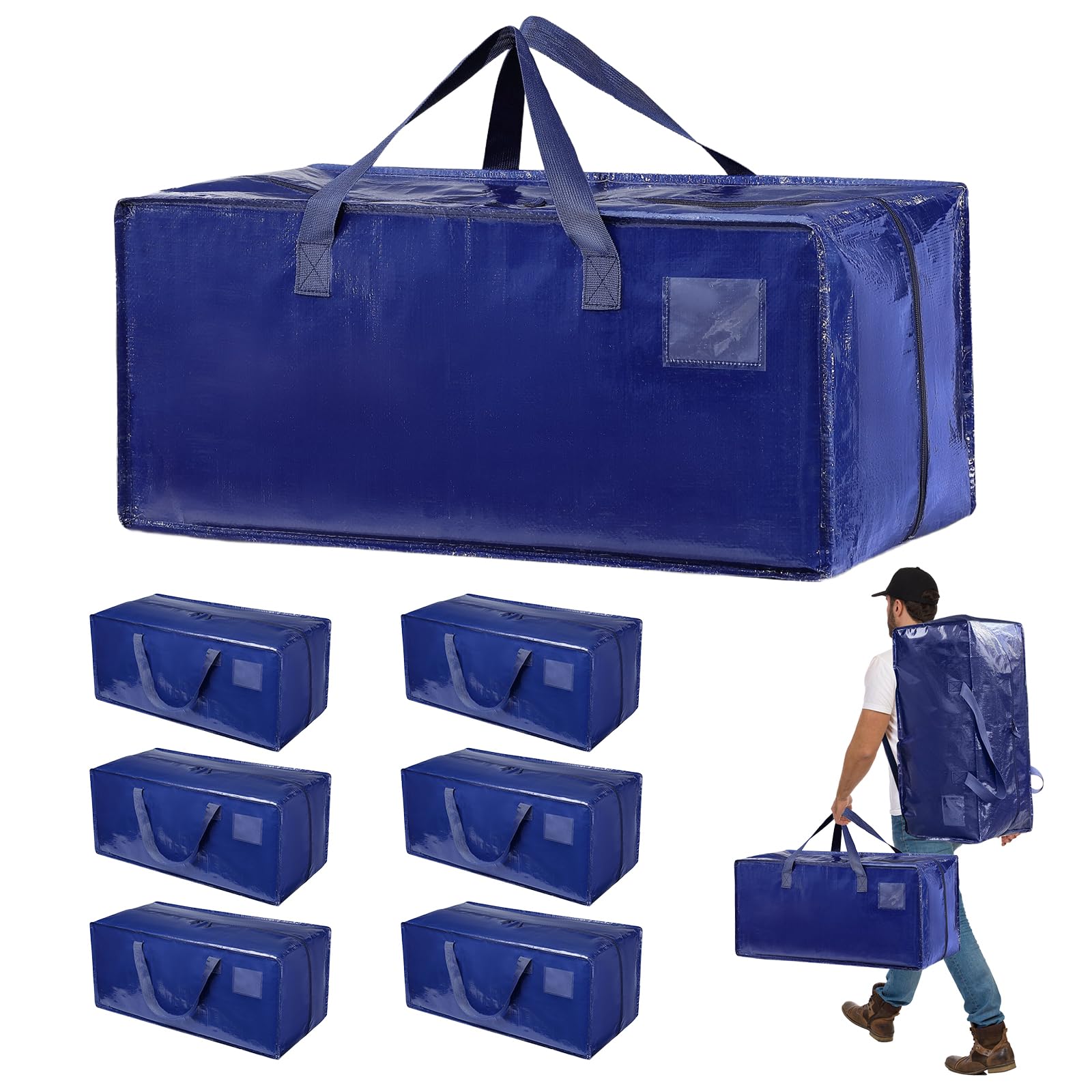 Lot de 6 Sac de Déménagement extra larges, 92L Sac de Rangement Grand Format avec fermetures éclair et poignées de transport, Sac Rangement Vetement robustes pour Vêtement & Linge de Lit