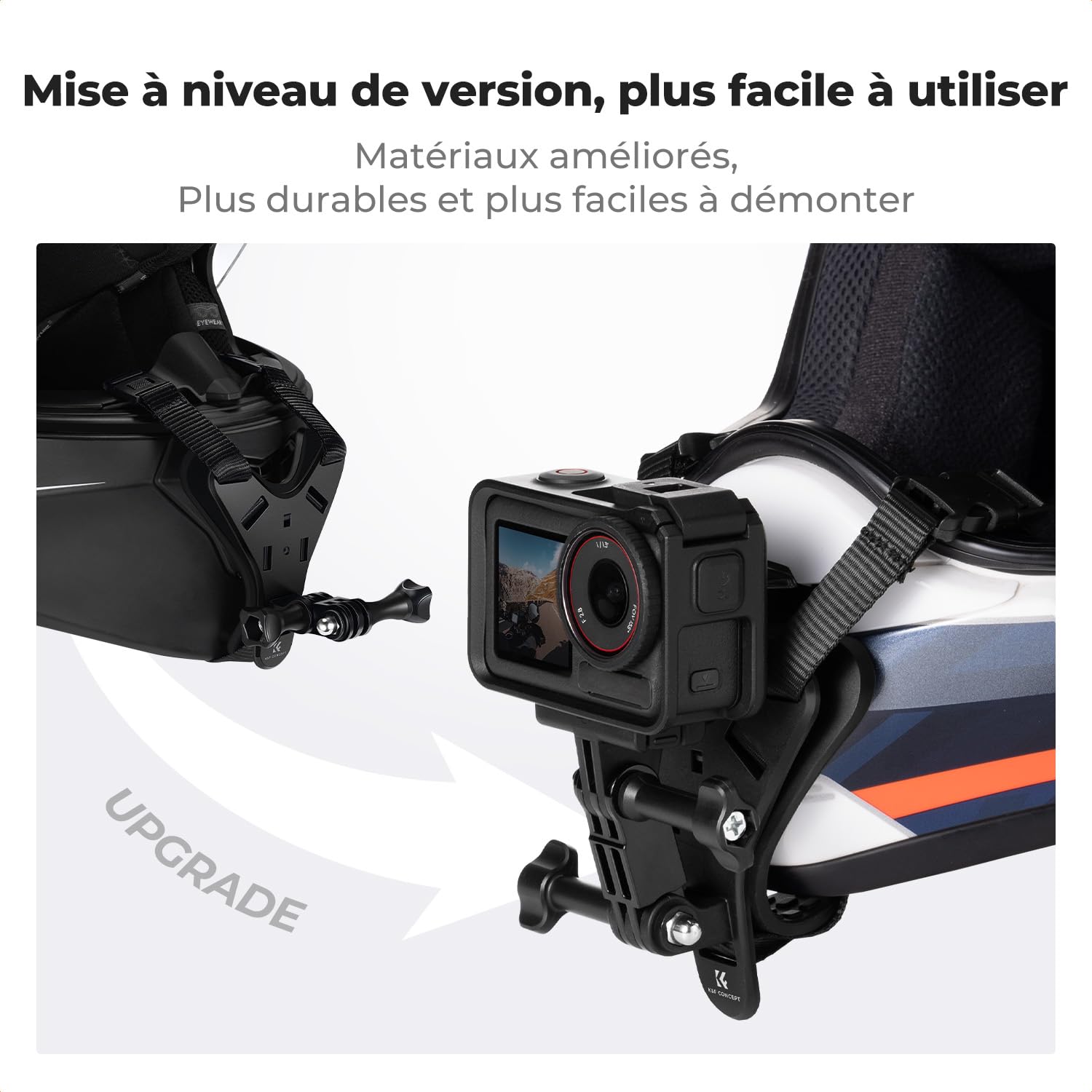 K&F CONCEPT Support de Casque de Moto pour Menton Compatible avec GoPro Hero 13/12/11/10/9/8/7, DJI Osmo Action 6/5 Pro/4/3/360, Insta360 Ace Pro/2/X5/X4/X3, AKASO, Base en Y, Silicone antidérapant