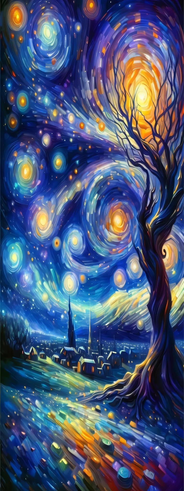 ZHUMUTO Diamond Painting Adulte XXL 60x160 cm Arbre Ciel Étoilé Bleu Or