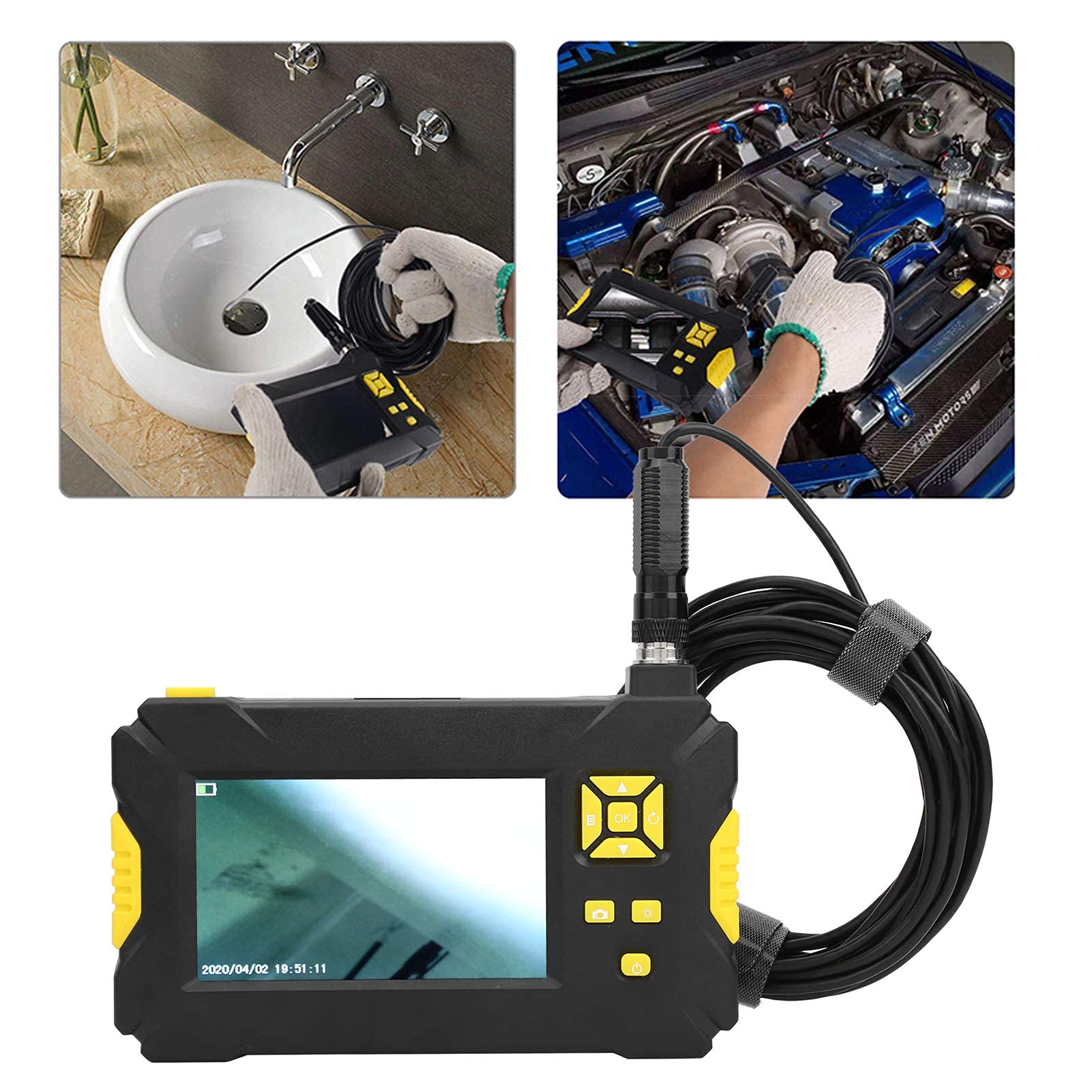 P30 Endoscopio LCD de 3.9 mm 4.3in, Boroscopio 1080P, Cámara de Endoscopio de Inspección de Tuberías, con 6 Luces LED Ajustables, para Inspección de Automóviles, Inspección de Tuberías(5m)