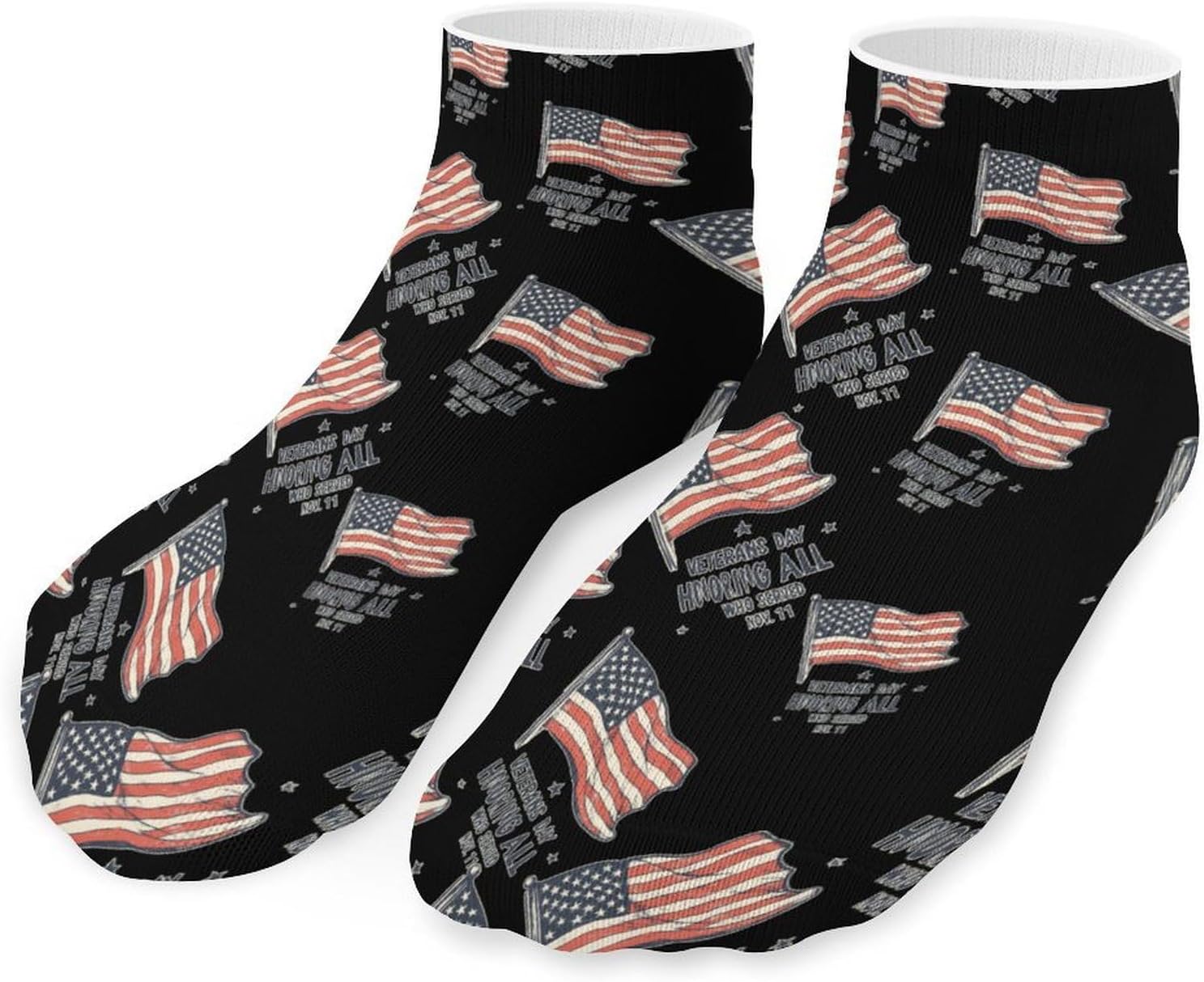 Veterans Day United States Flag No Show Ankle Socks Low Cut Non Slip Flat Boat Line 5 Pairs Set