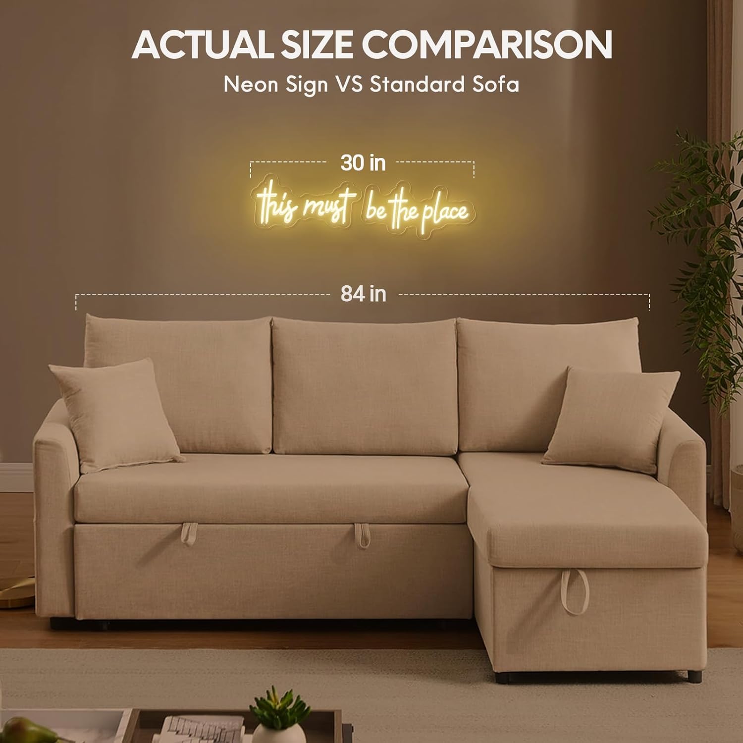 32×8 Inch Large This Must Be The Place Neon Signs, Warm White Led Light UP Sign for Wall Decor for Bedroom, Bar, Cafe, Office, Cave